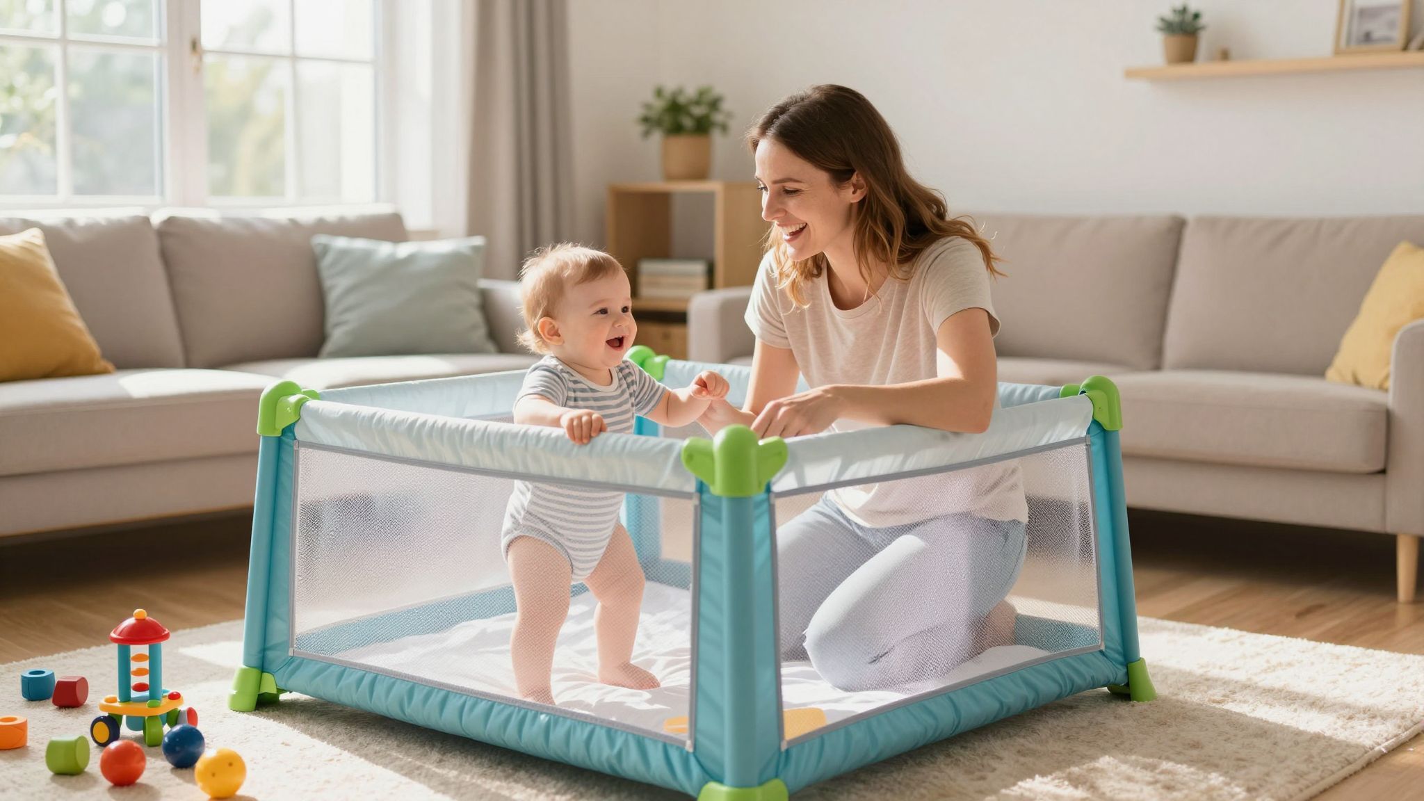 A járóka biztonságos teret biztosít a felfedezéshez.