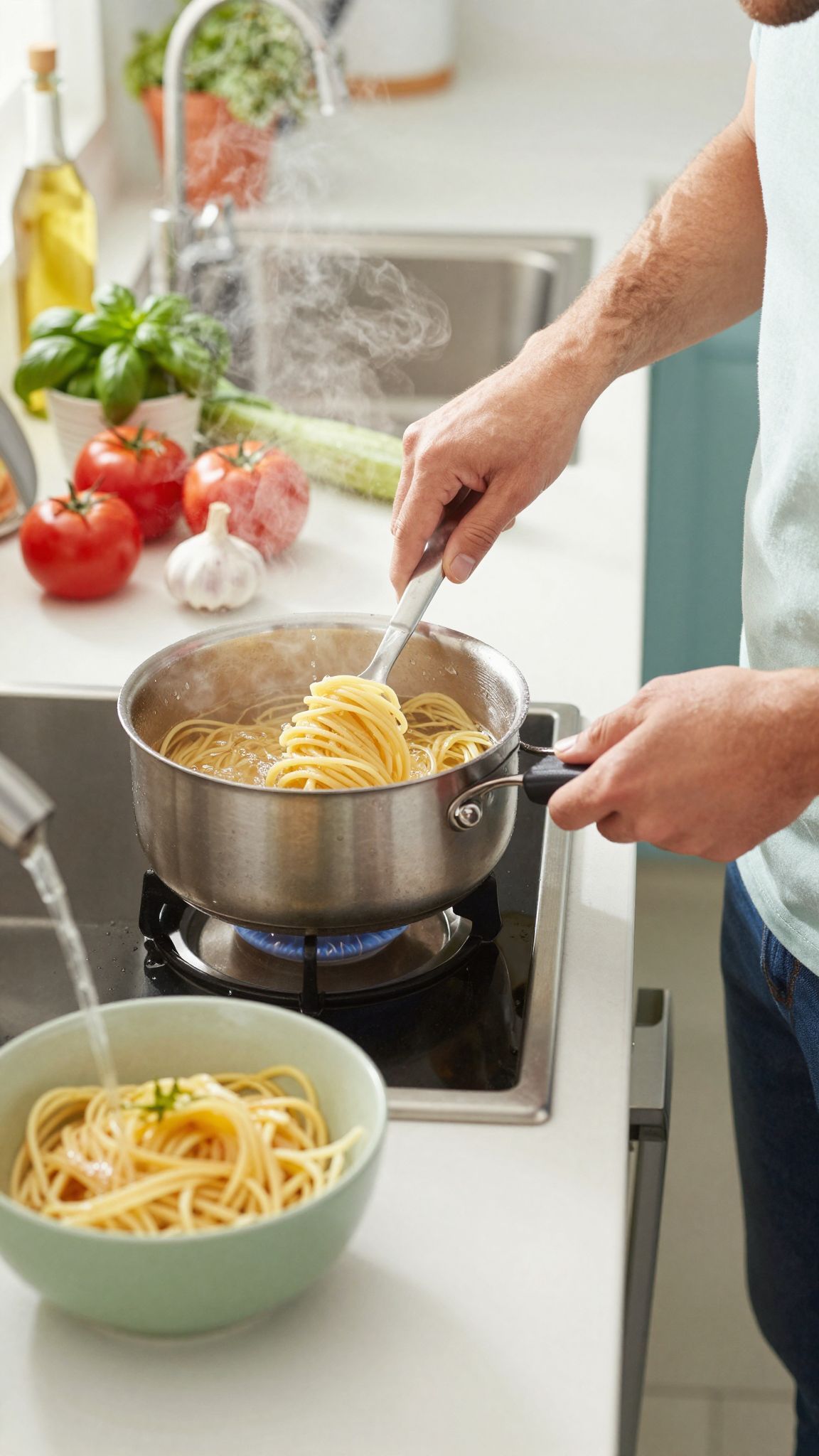 A hideg öblítés segít megőrizni a tészta állagát.