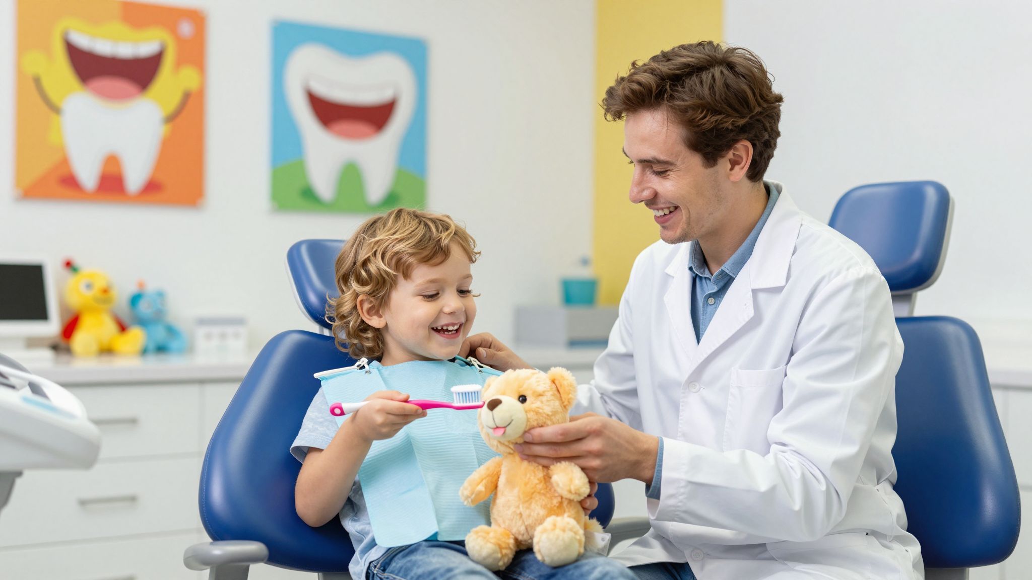 A gyermekfogorvos segít a helyes fogápolás elsajátításában.
