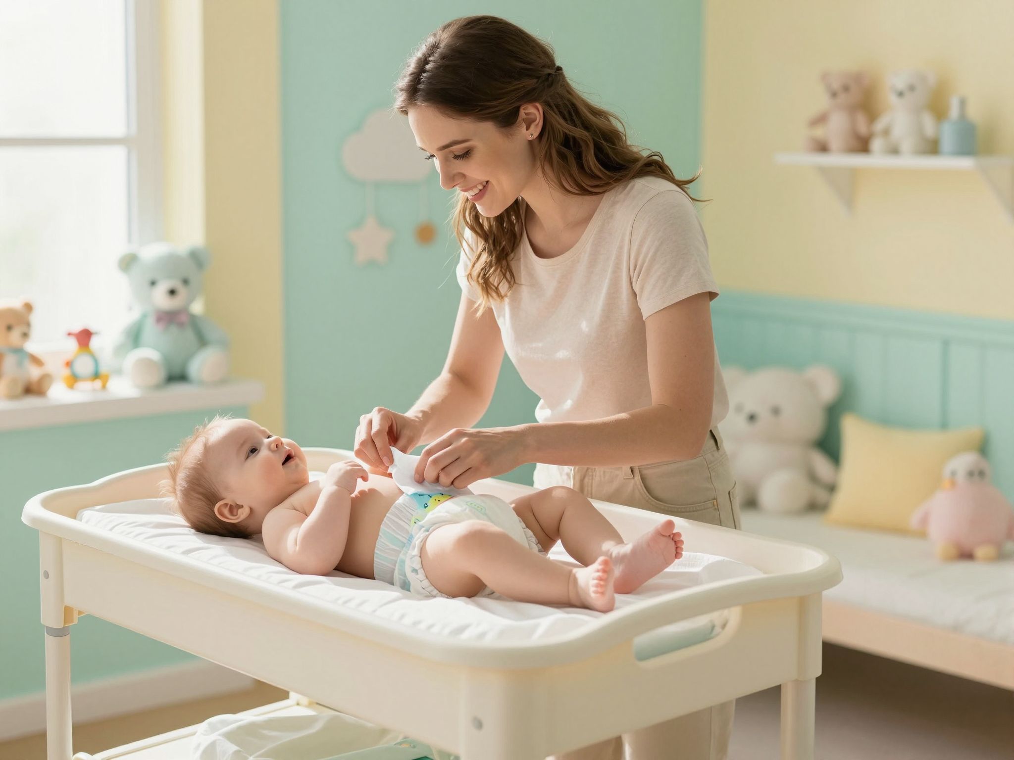 A pelenkázás során mindig ellenőrizzük a baba bőrének állapotát.