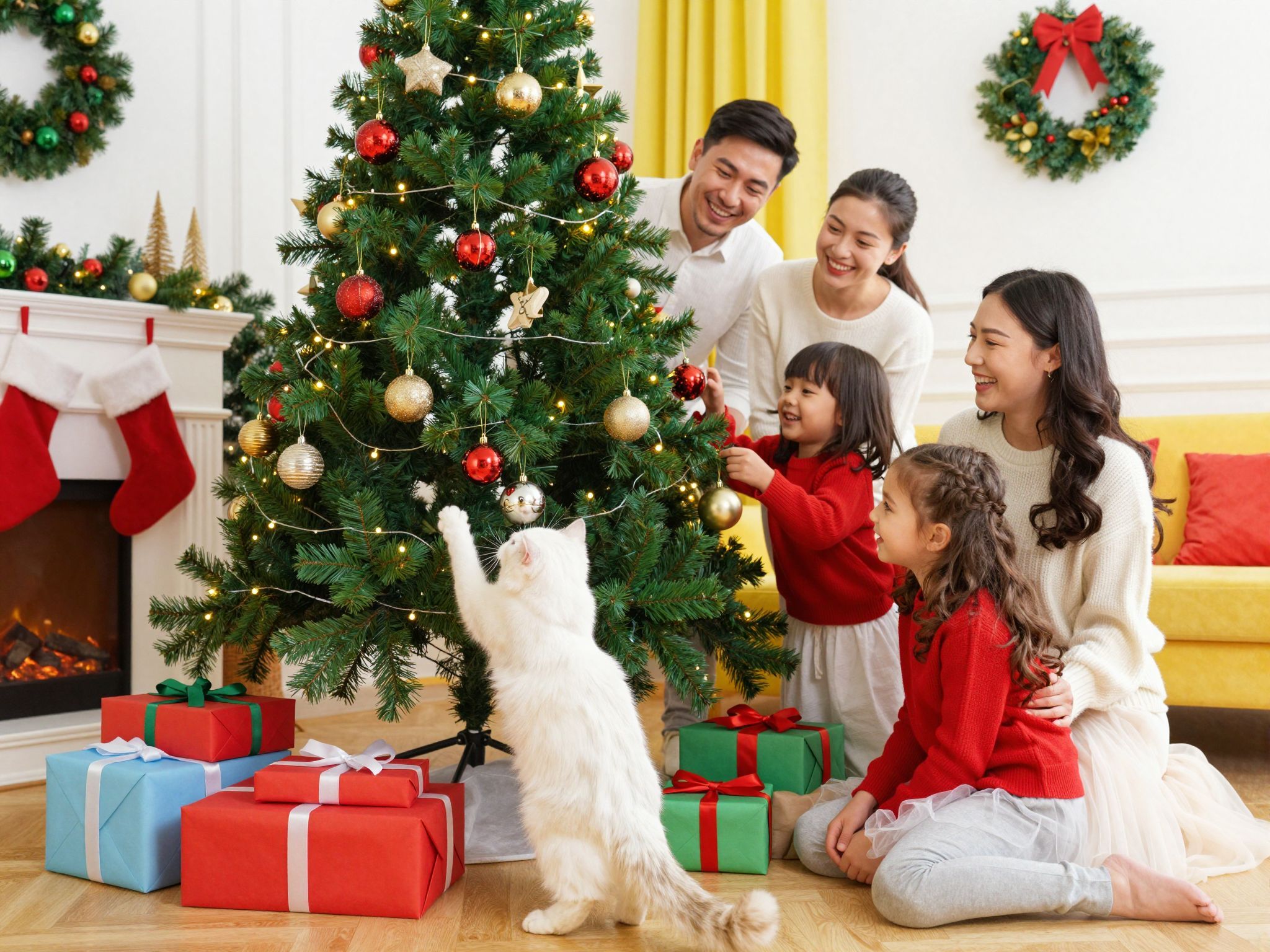 Játékokkal lekötheted a macska figyelmét a fáról.