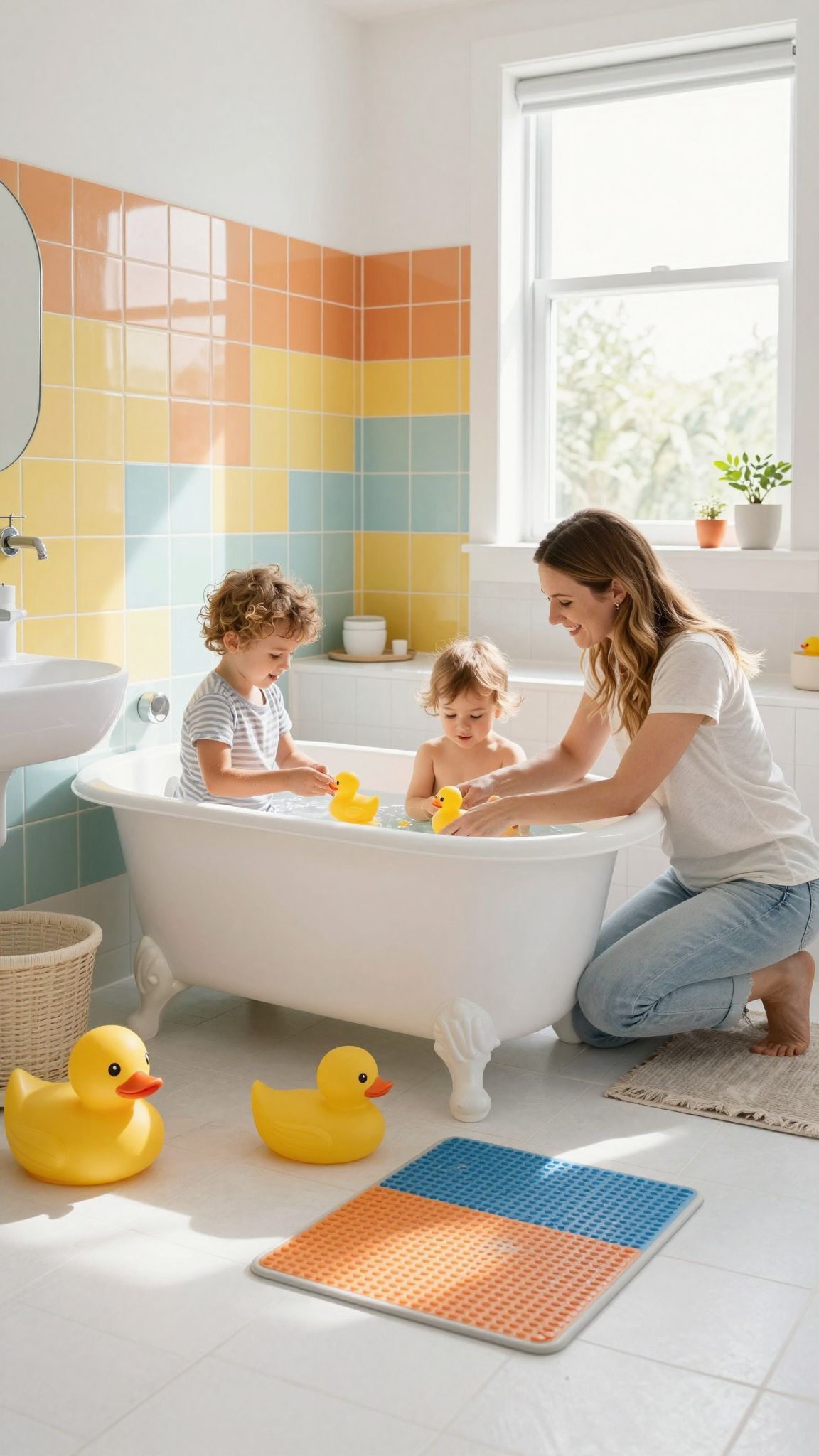 A fürdőszobai biztonság érdekében használjunk csúszásgátló szőnyegeket.