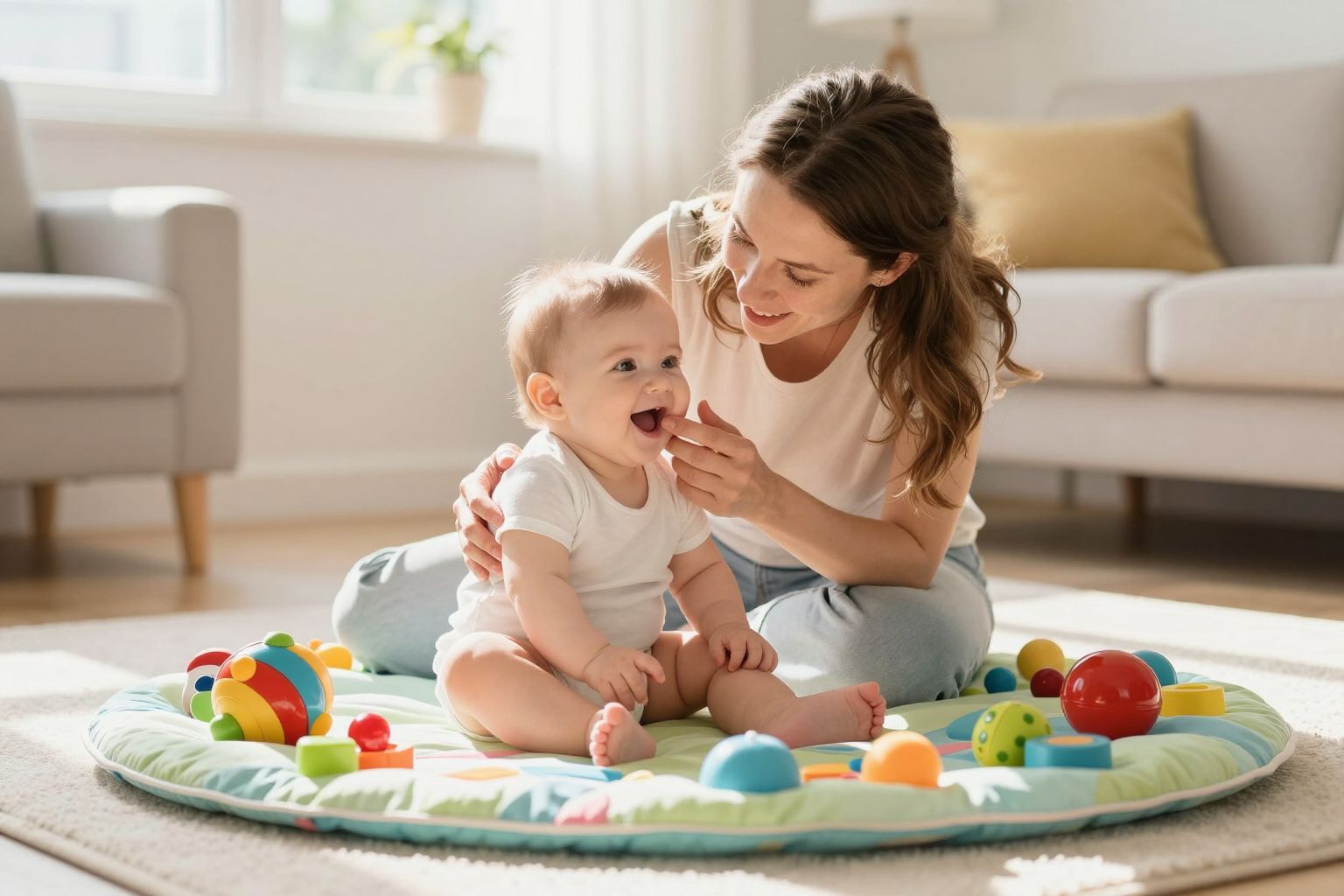 A szülők segítik a baba nyelvi fejlődését gügyögéssel.