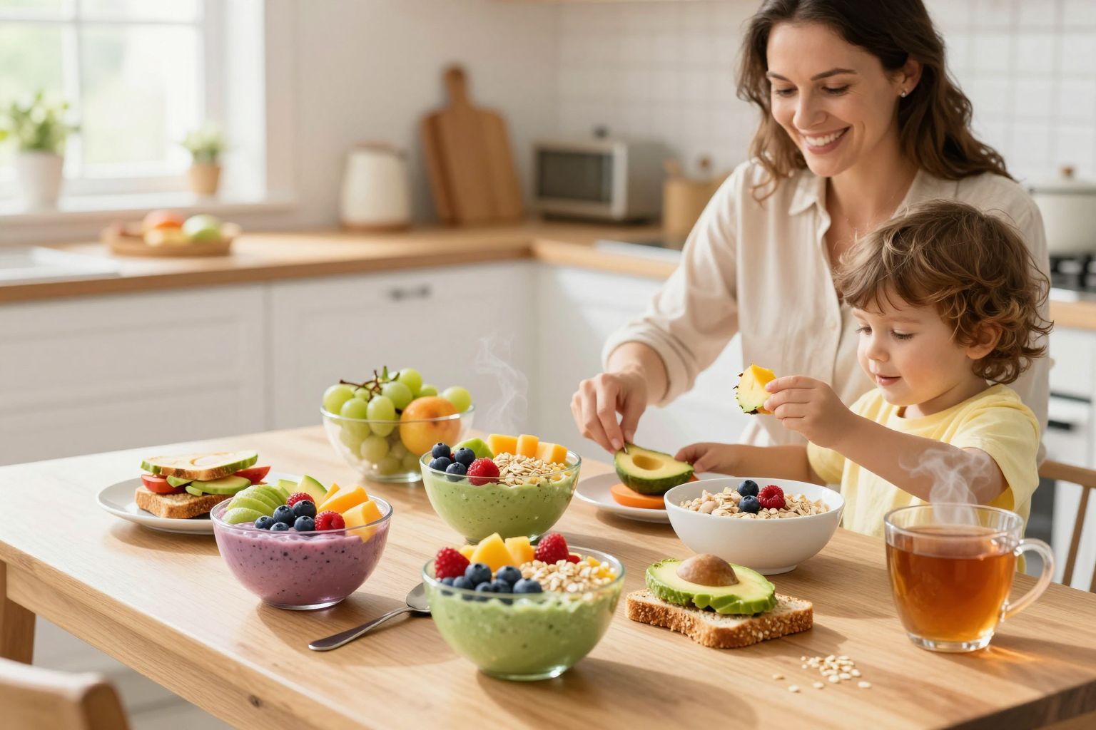 Könnyen elkészíthető smoothie tálak energikus kezdést nyújtanak.