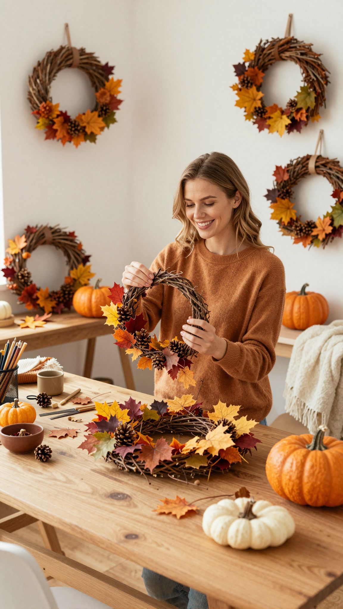 Az őszi kopogtató színei tükrözik a természet szépségét.