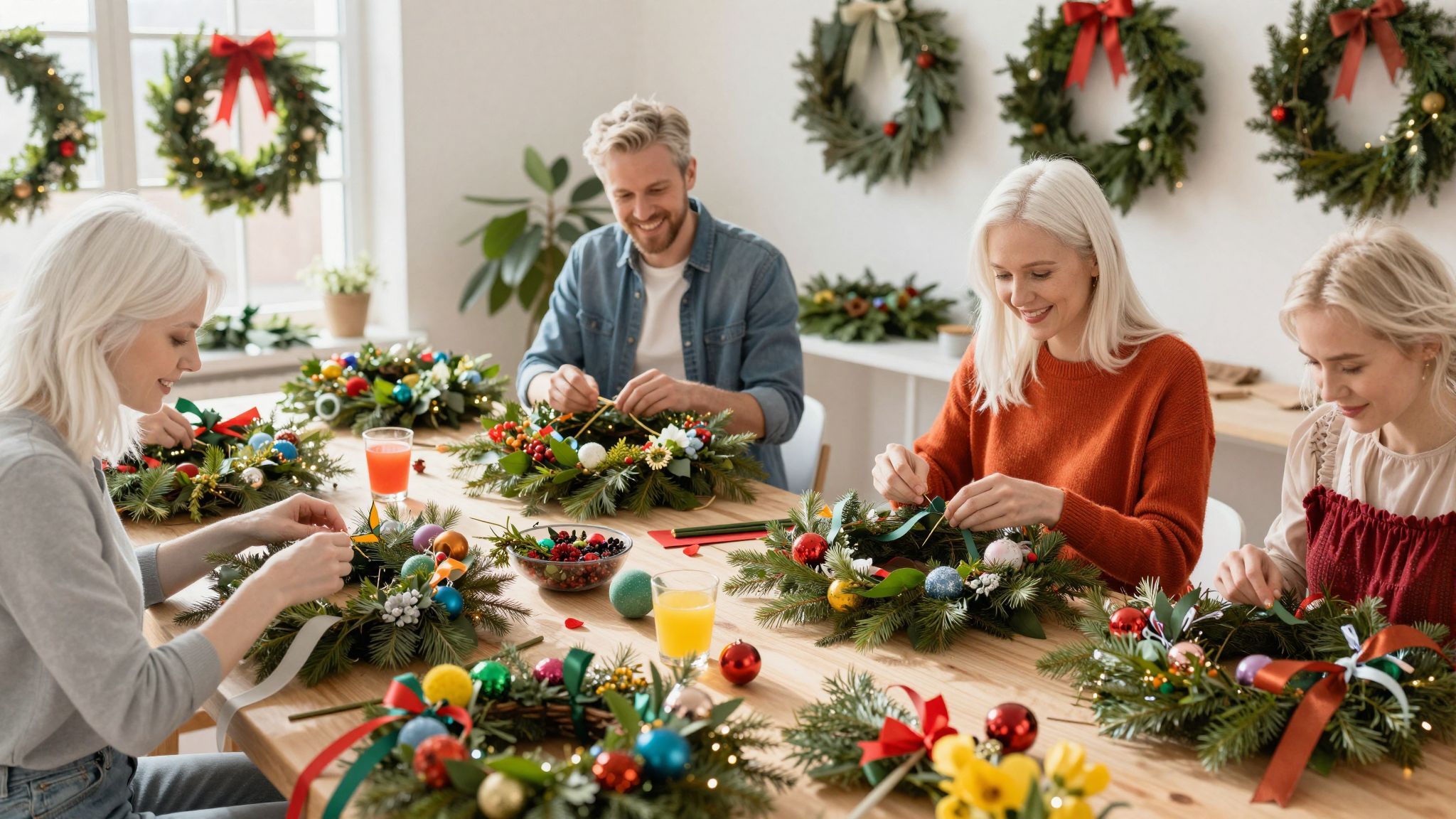 A színek és fények varázsa új életet lehel a koszorúkba.