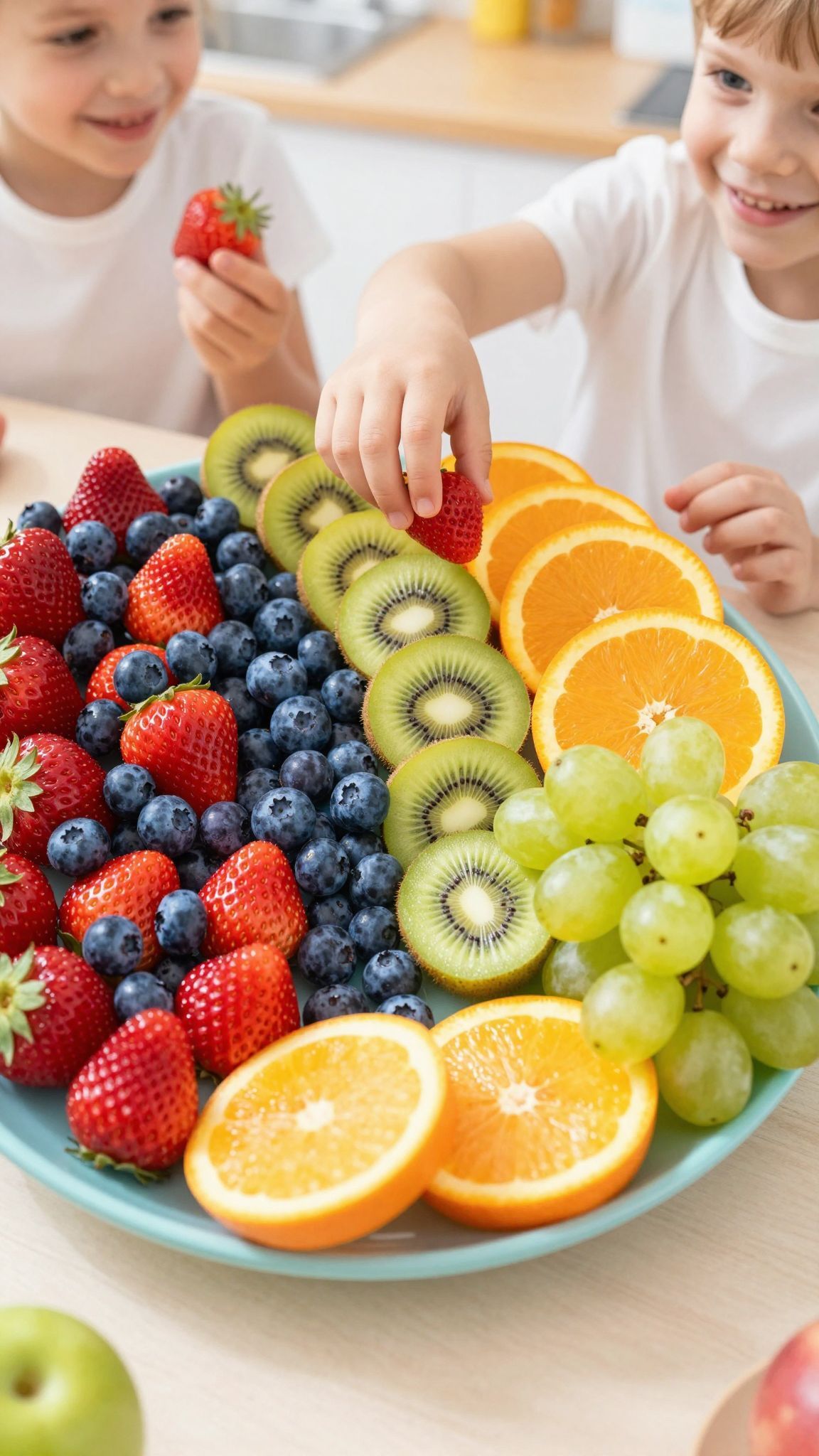 A gyümölcsök színes kombinációja javítja a gyerekek étvágyát.
