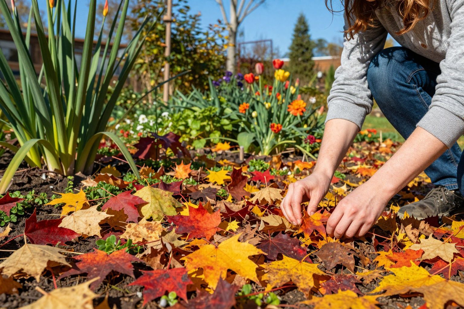 A falevél természetes takaró, védi a fagy ellen.