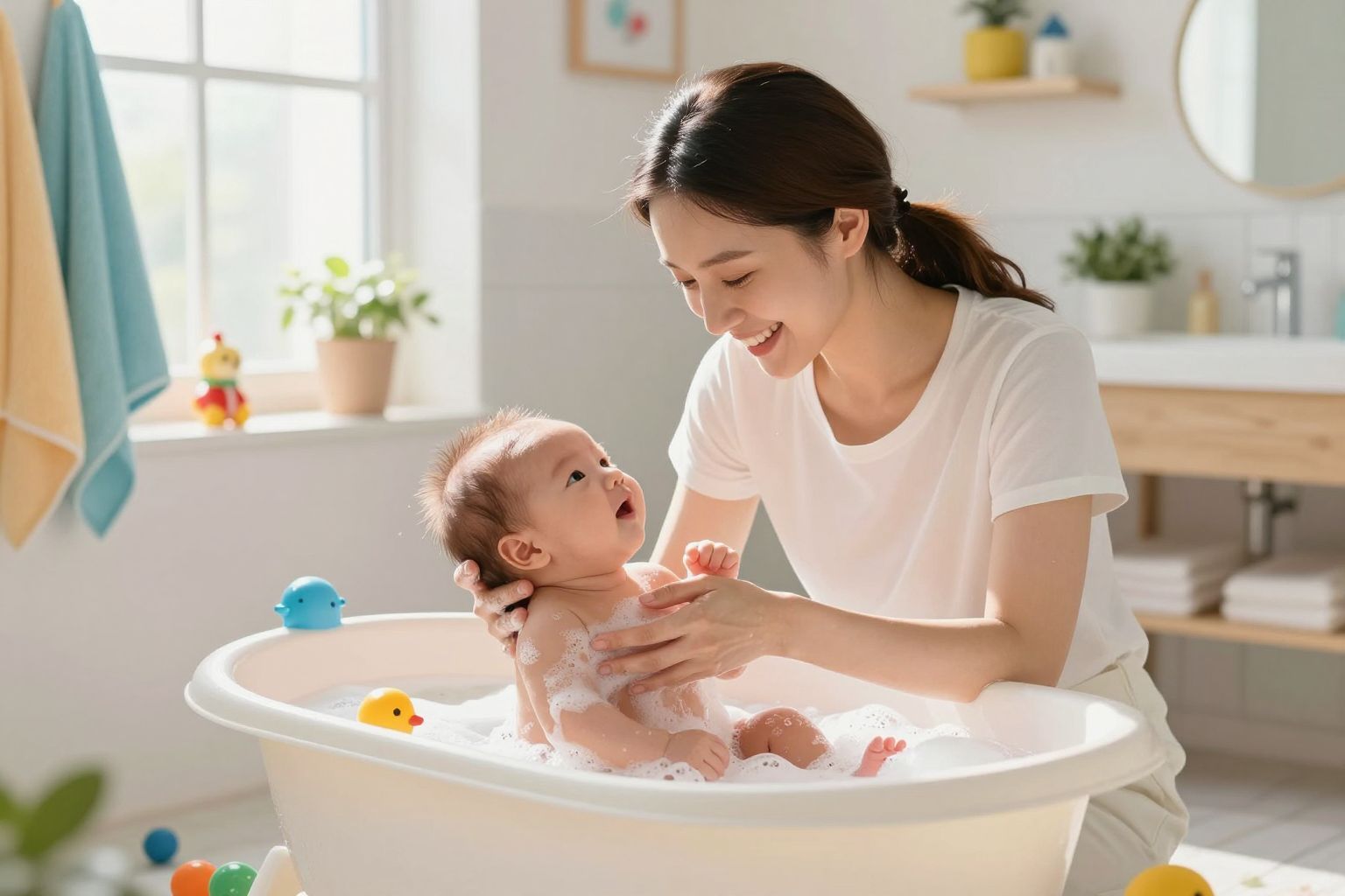 A fürdetés erősíti a szülő-gyermek érzelmi kötelékét.