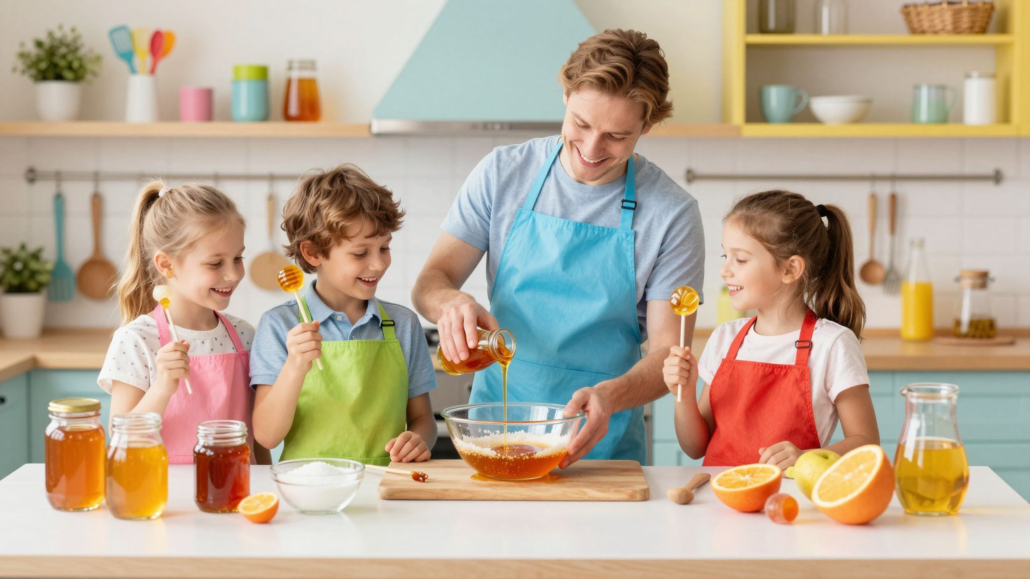 A mézes nyalóka készítése fejleszti a gyerekek motorikáját.