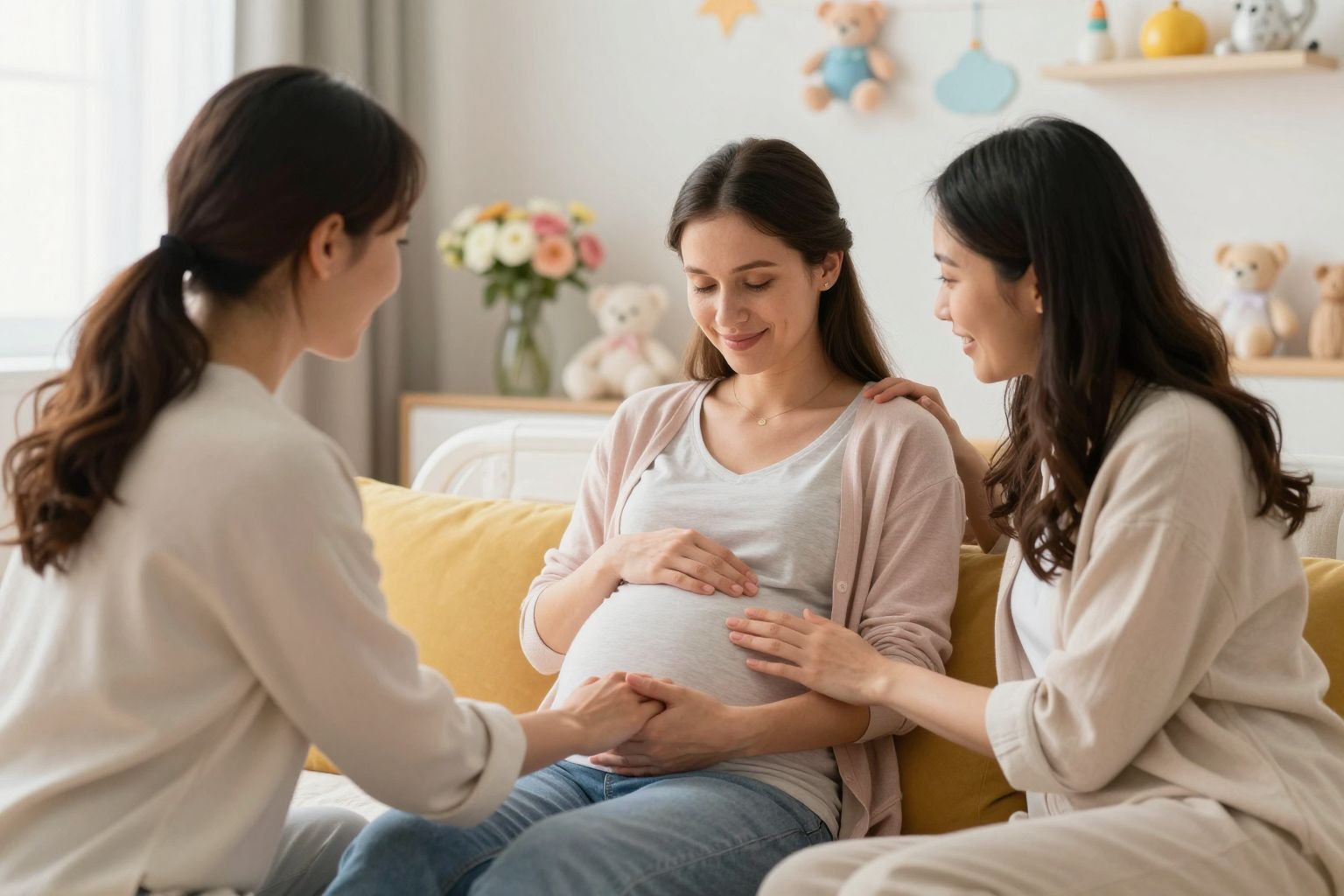 A támogatók biztonságérzetet nyújtanak a szülés alatt.