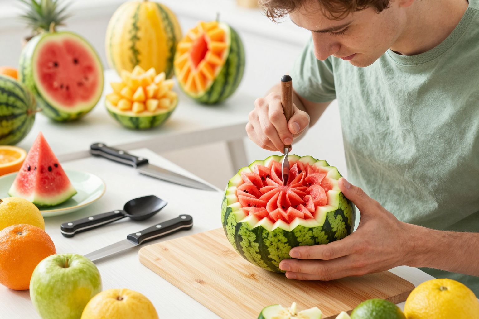 A dinnye faragásához éles kések és kreativitás szükséges.