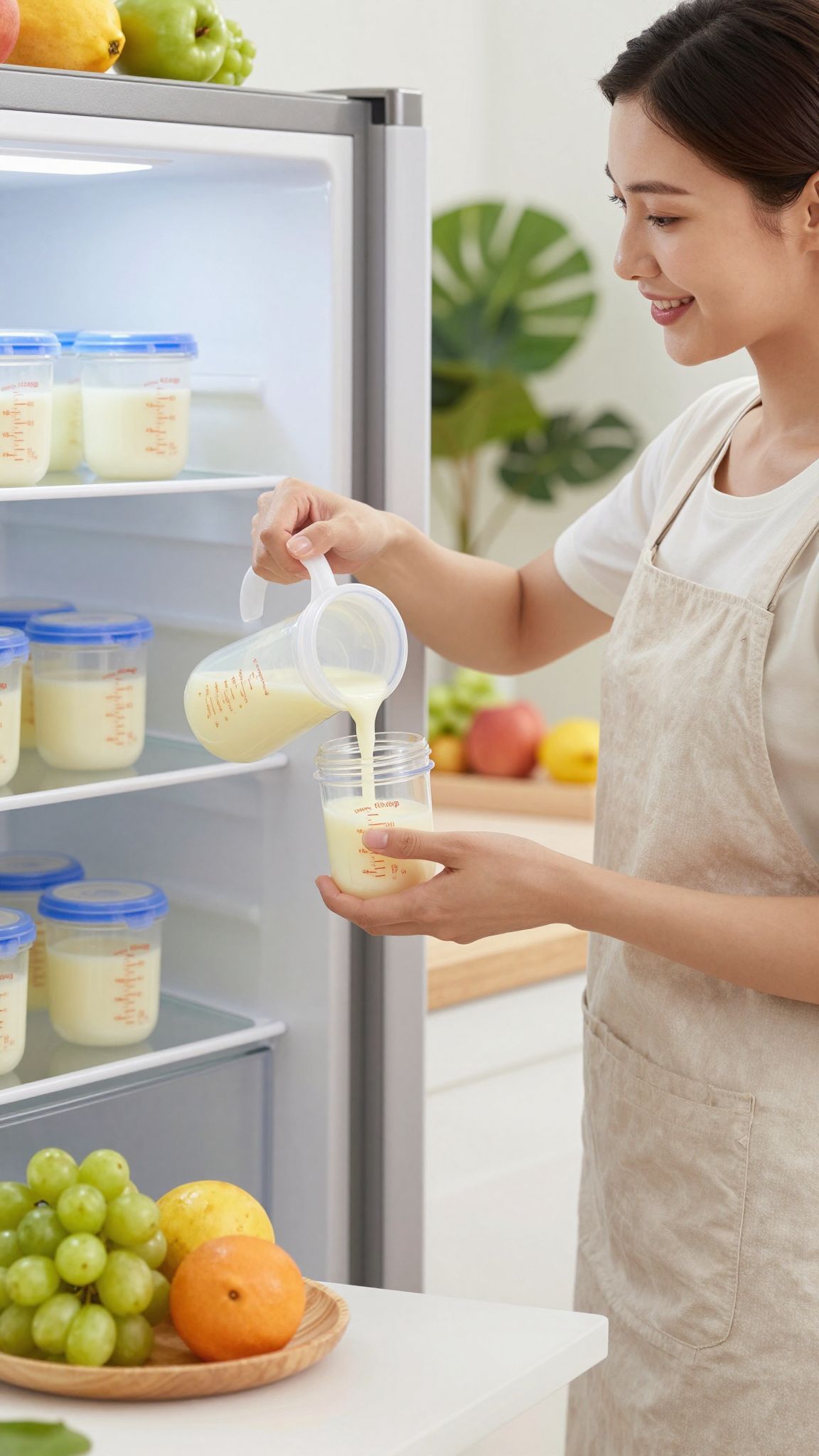 Üveg- vagy műanyag edény ajánlott anyatej tárolásához.