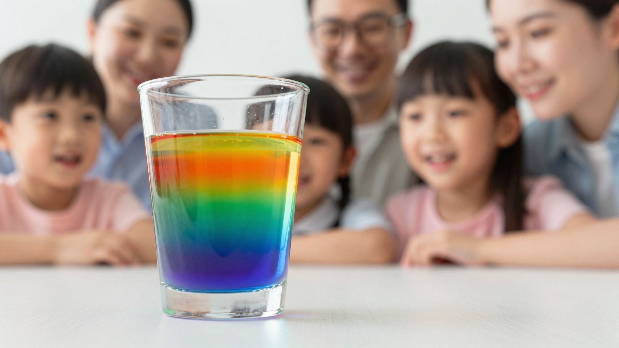 A szivárvány létrejön, amikor különböző sűrűségű folyadékokat rétegezünk.