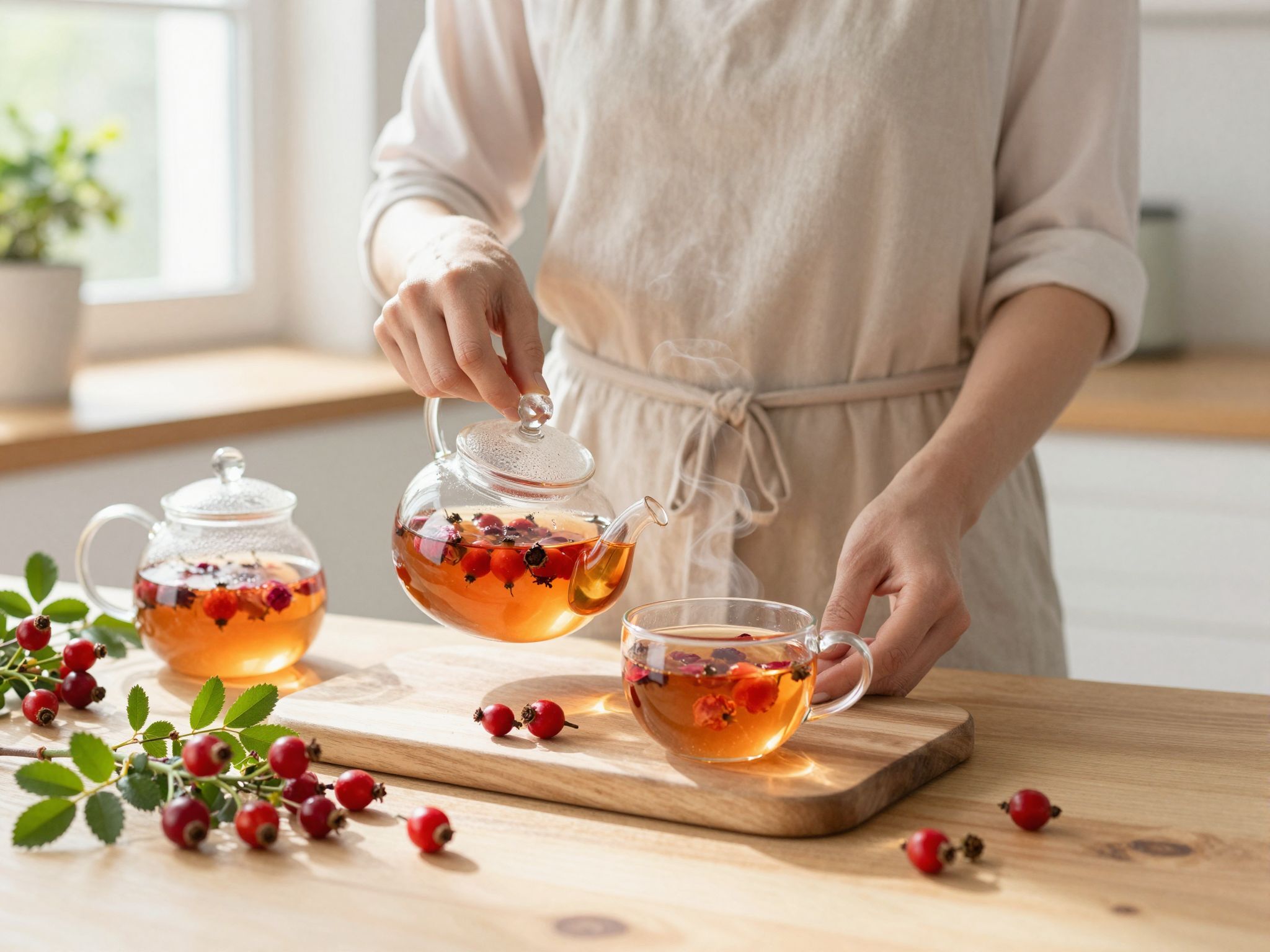 A csipkebogyó tea erősíti az immunrendszert és energiát ad.