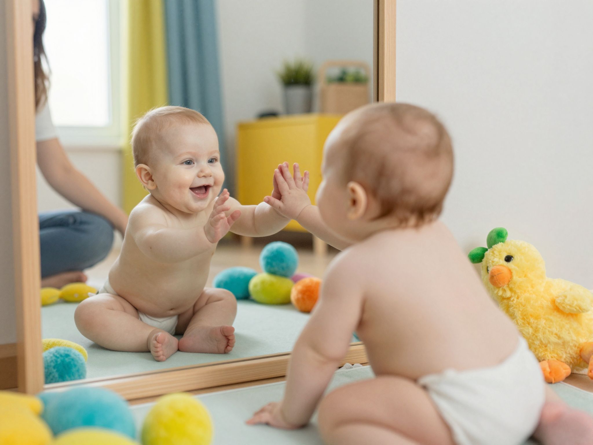Tükör játék segíthet a babák önismeretének fejlődésében.