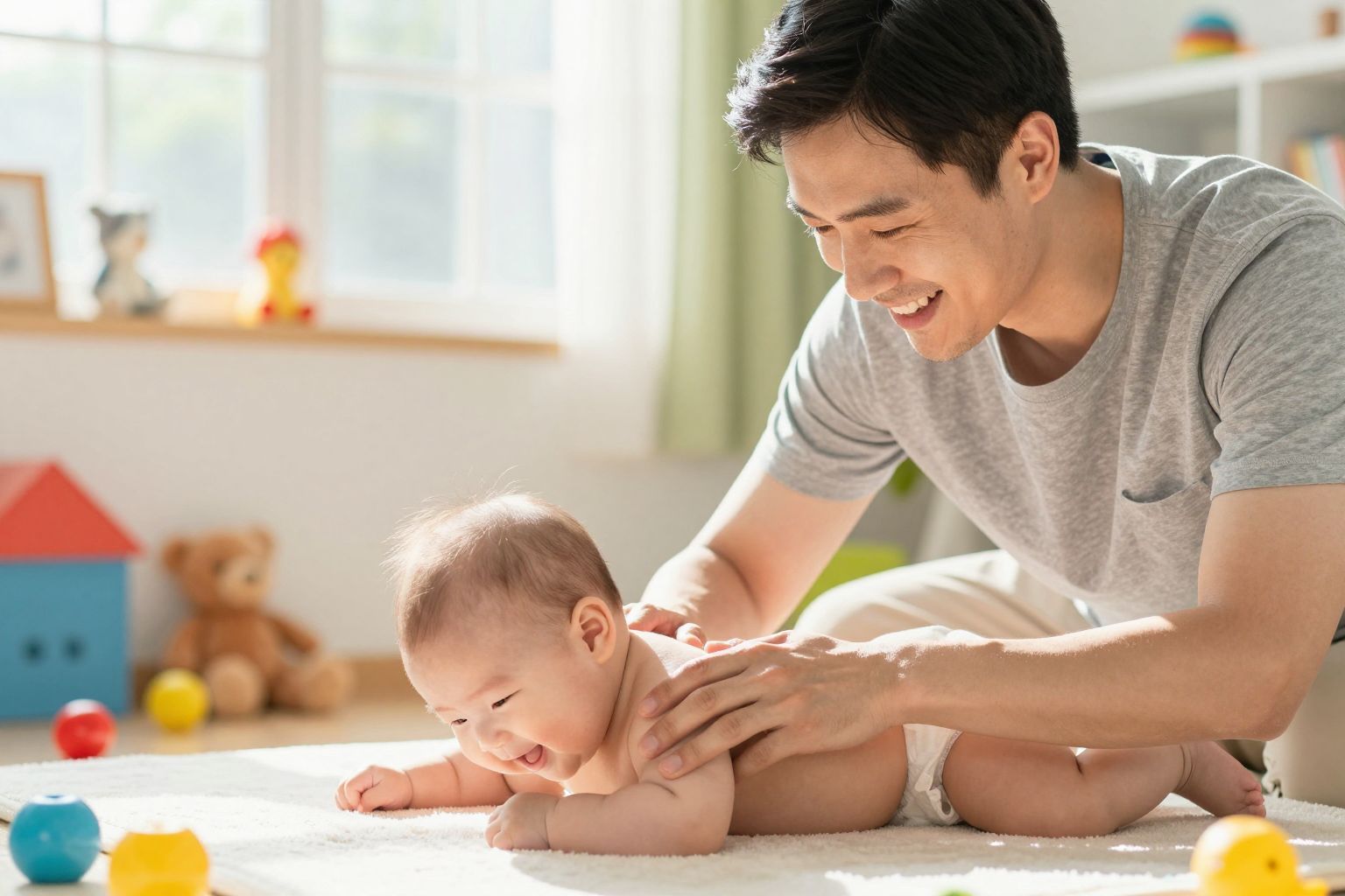 Apu masszázs közben erősíti a kötődést a babával.