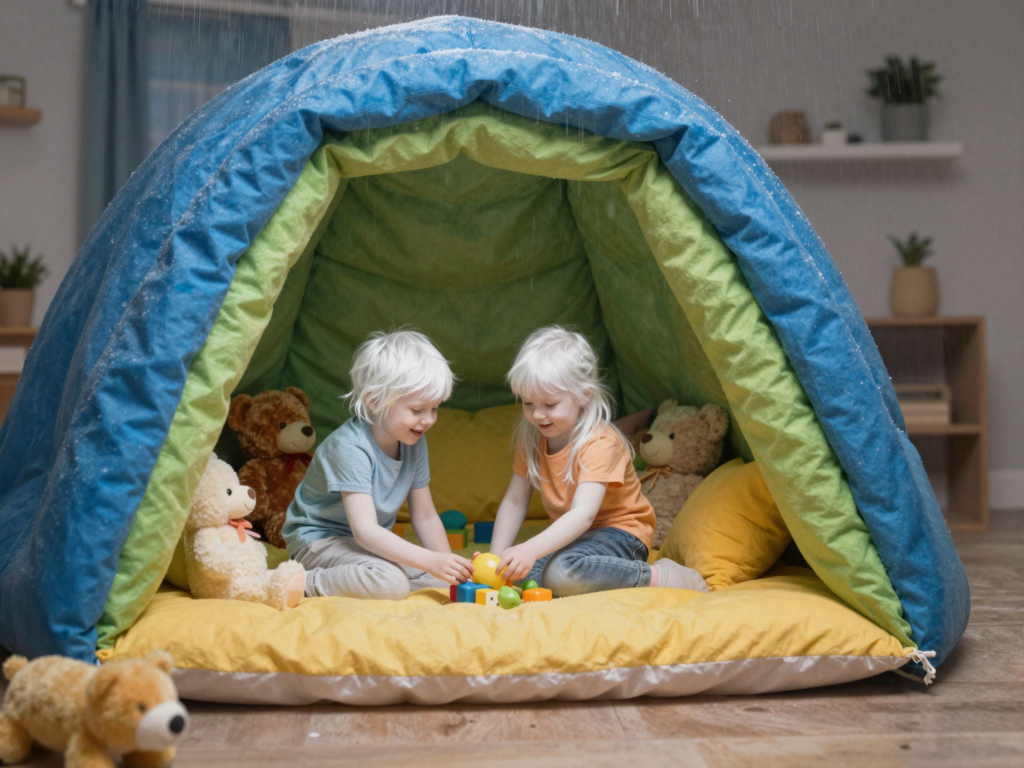 Barlangépítés során a gyerekek kreativitása és csapatmunka fejlődik.