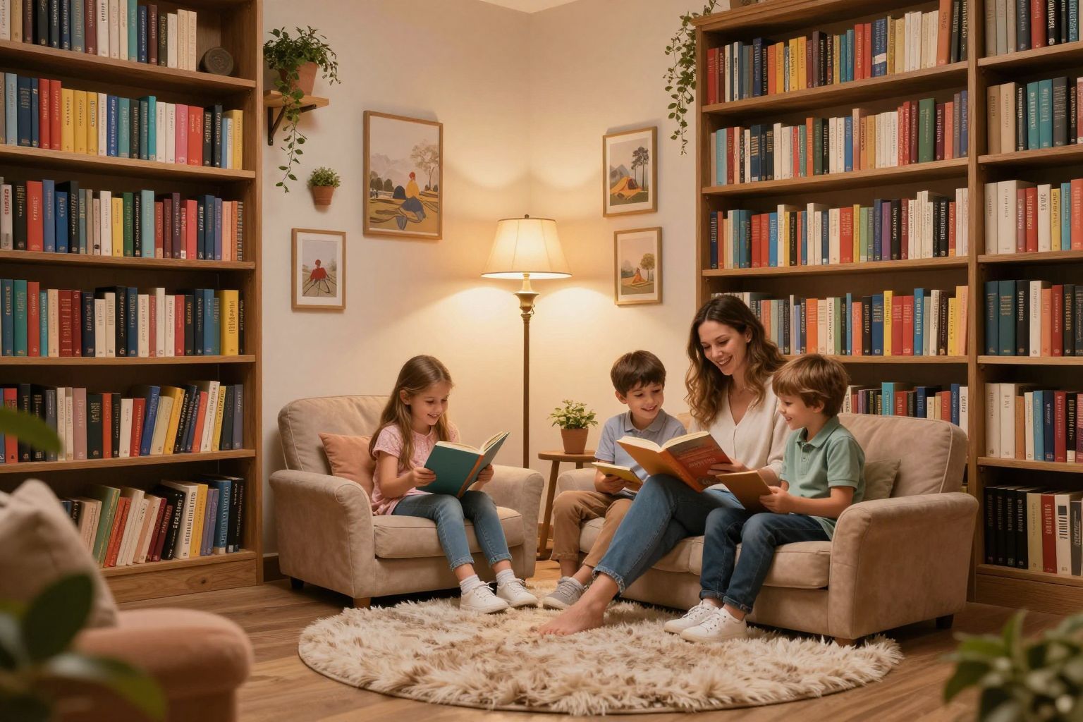 A családi könyvtár segíti a közös olvasási élményeket.