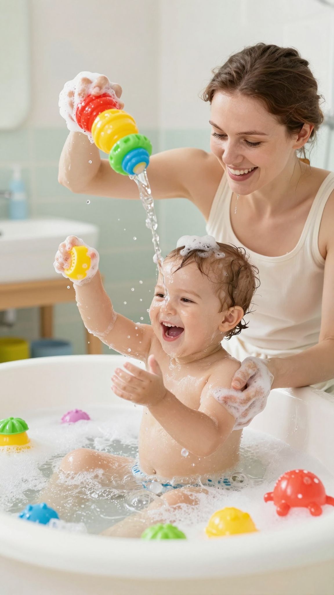 A közös fürdőzés erősíti a szülő-gyerek kapcsolatot.