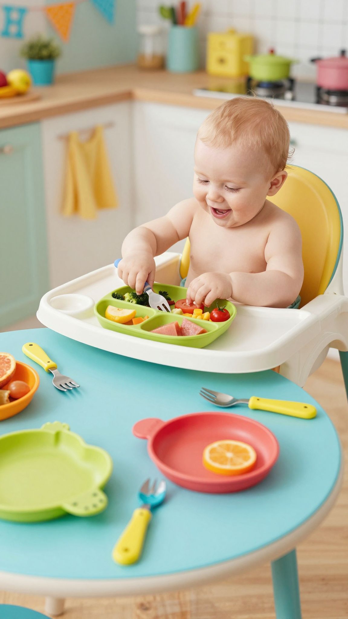 A színes tányérok vonzóbbá teszik az étkezést a babának.