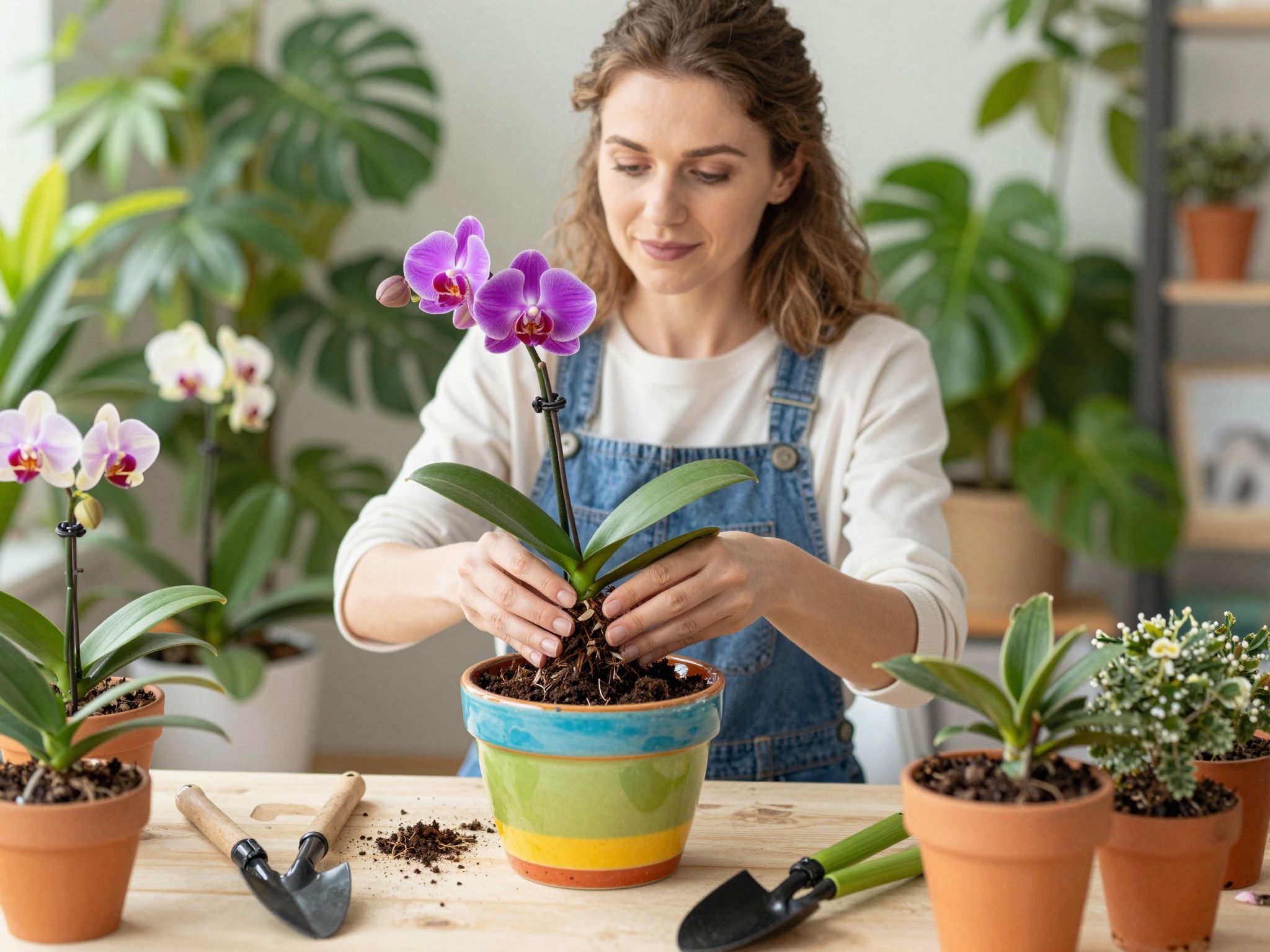 Az orchidea átültetése friss tápanyagokat biztosít.