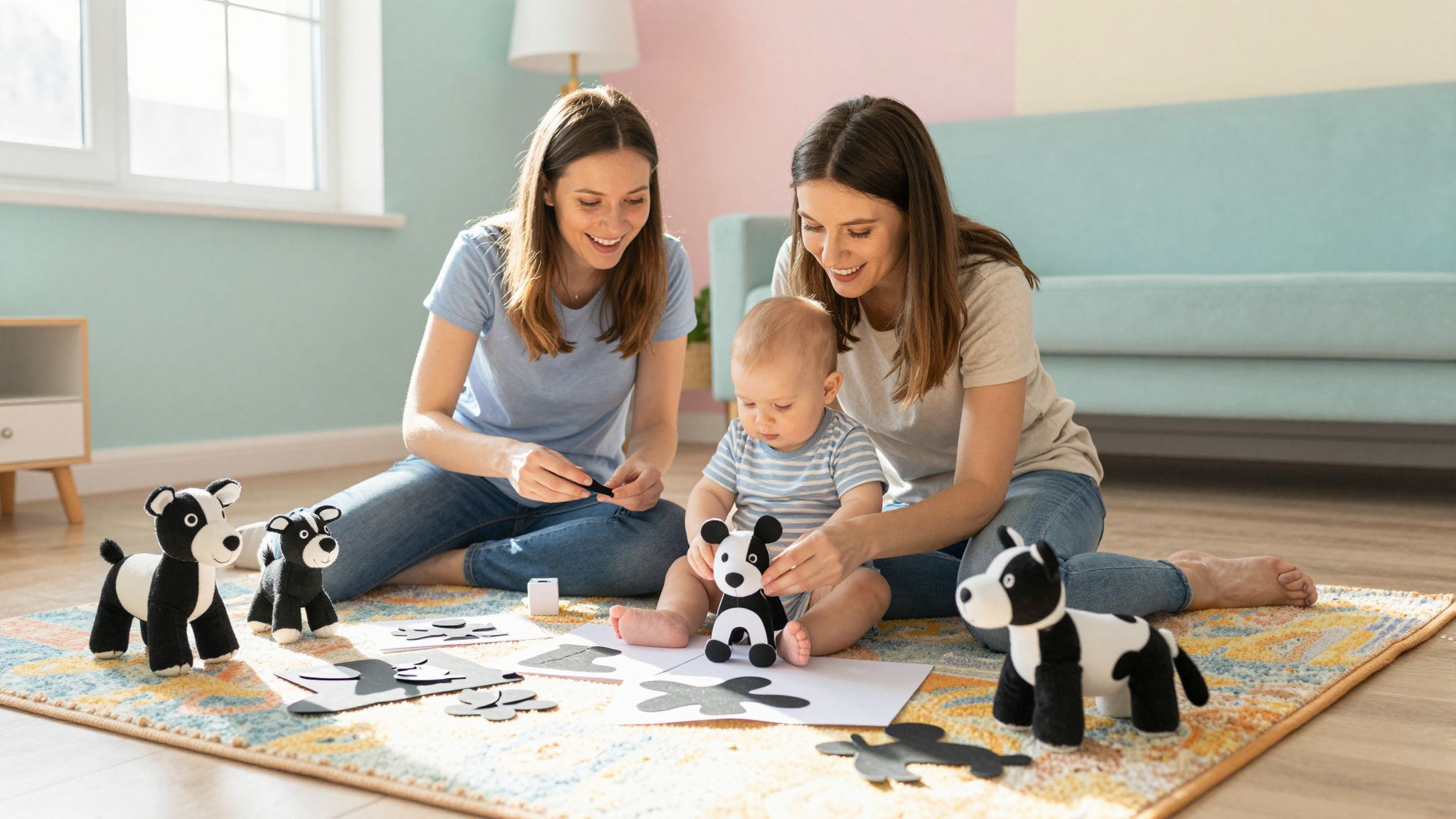 Fekete-fehér játékok stimulálják a baba látását és fejlődését.