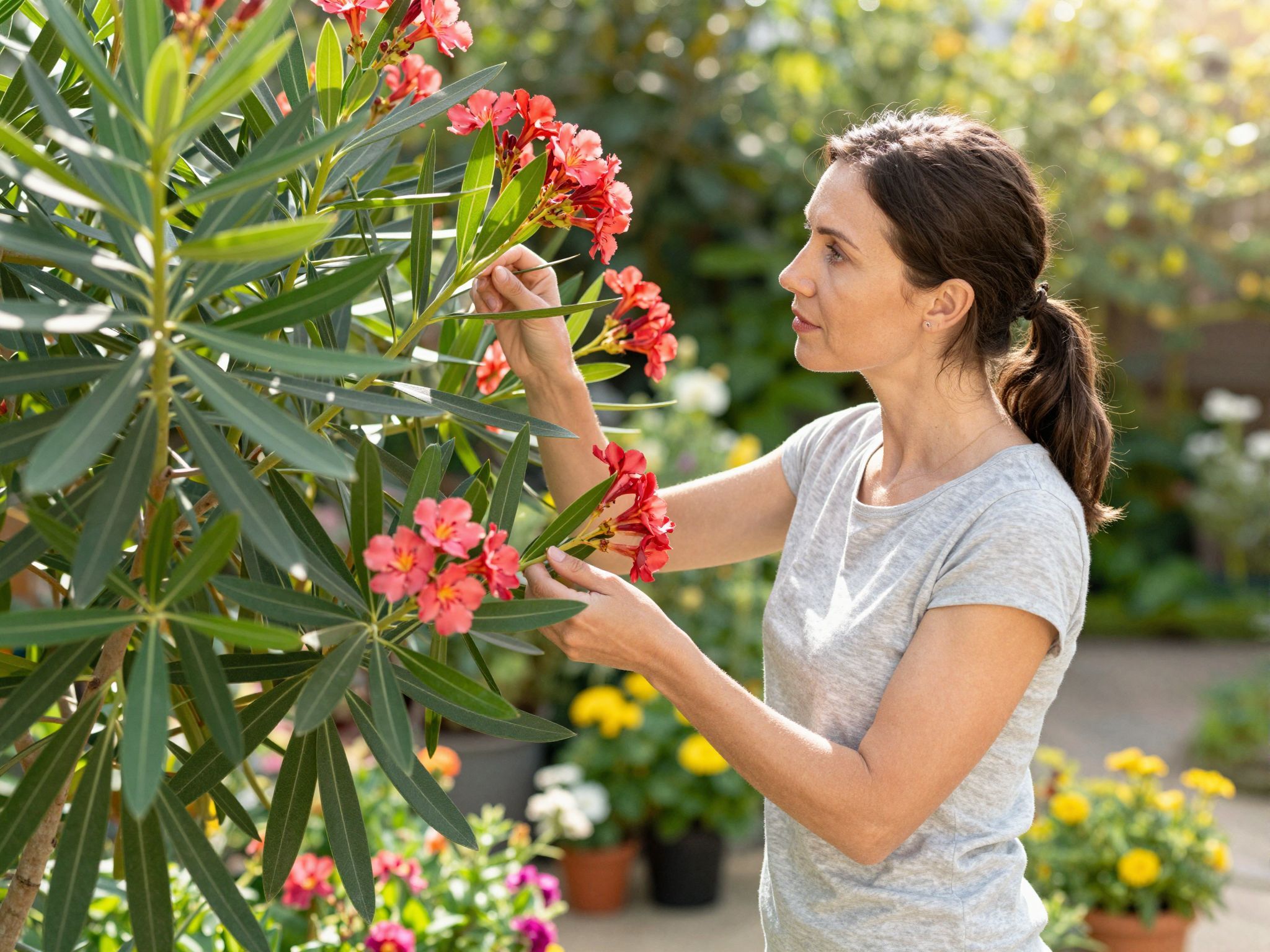 A leander leveleinek sárgulása gyakori víz- vagy fényhiány jele.