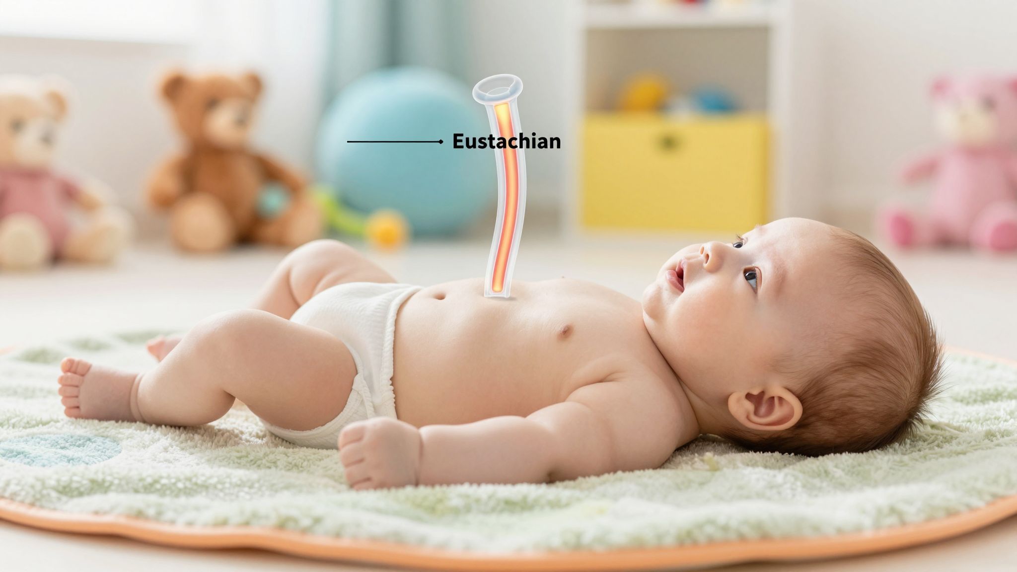 A csecsemők Eustach-kürtje éretlen, könnyen elzáródik.