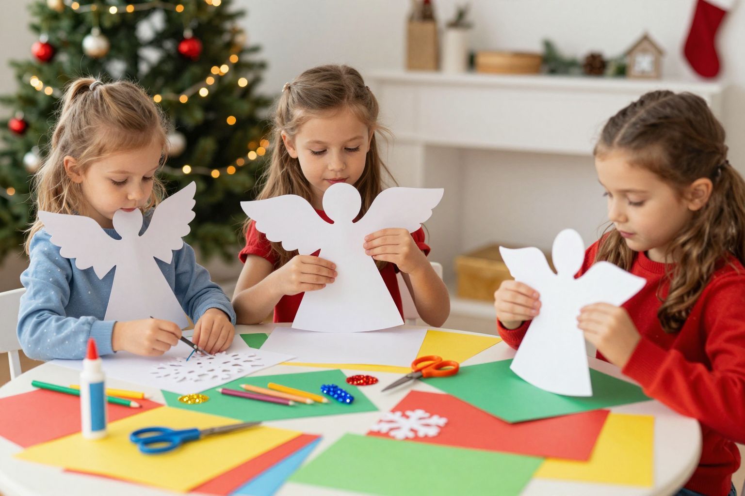 Kreatív papírangyalok készítése fejleszti a gyerekek finommotorikáját.