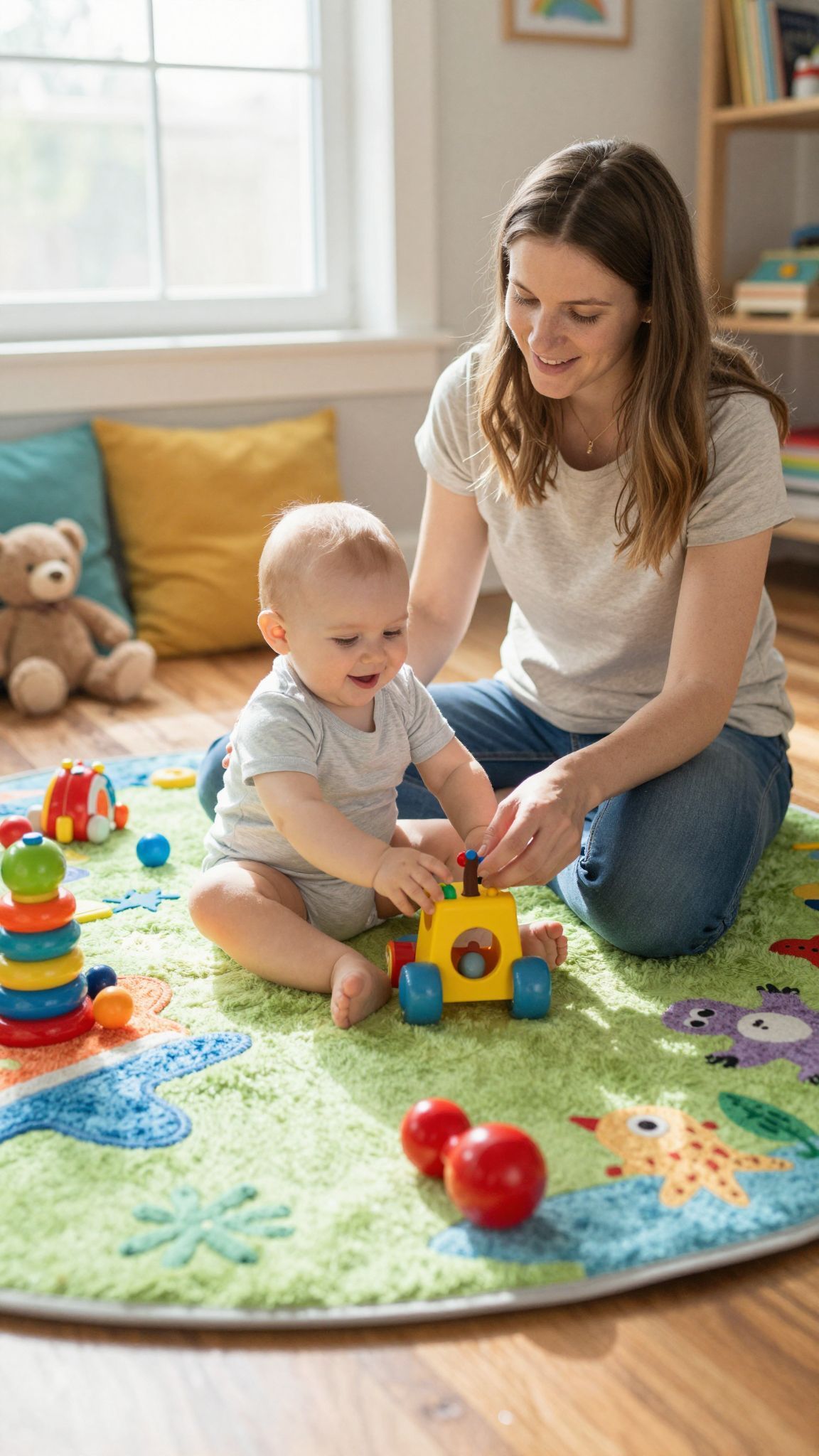 Játékos tanulás elősegíti a baba fejlődését otthon.
