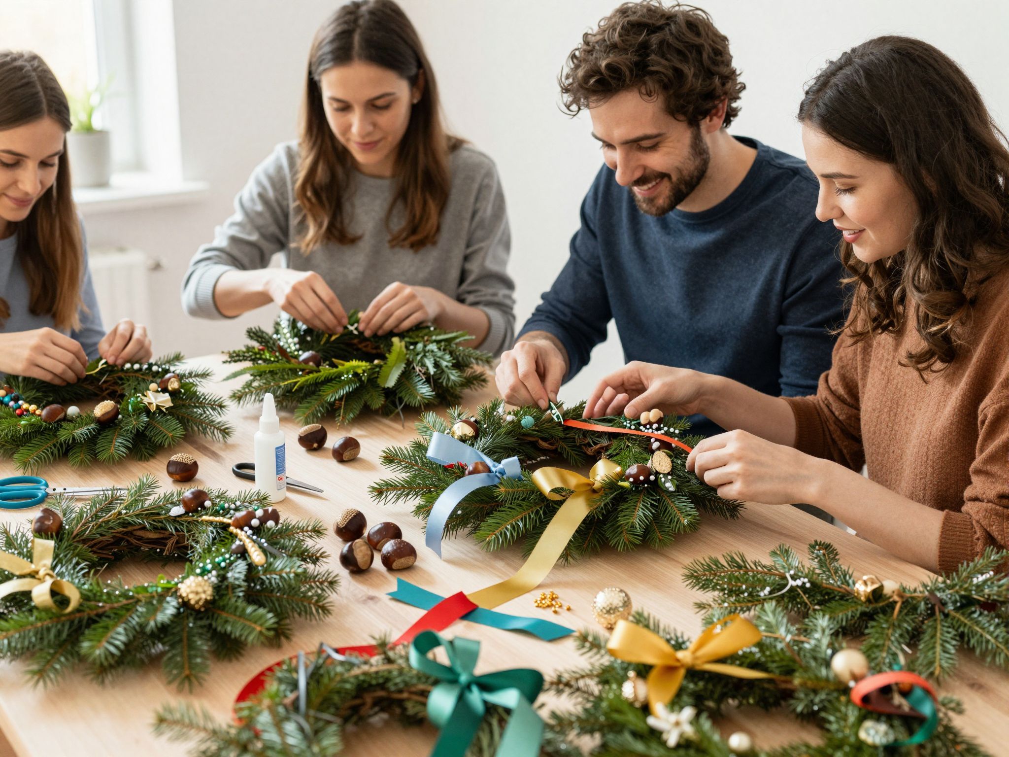 A gesztenyék rögzítése erős fundamentumot ad a koszorúnak.