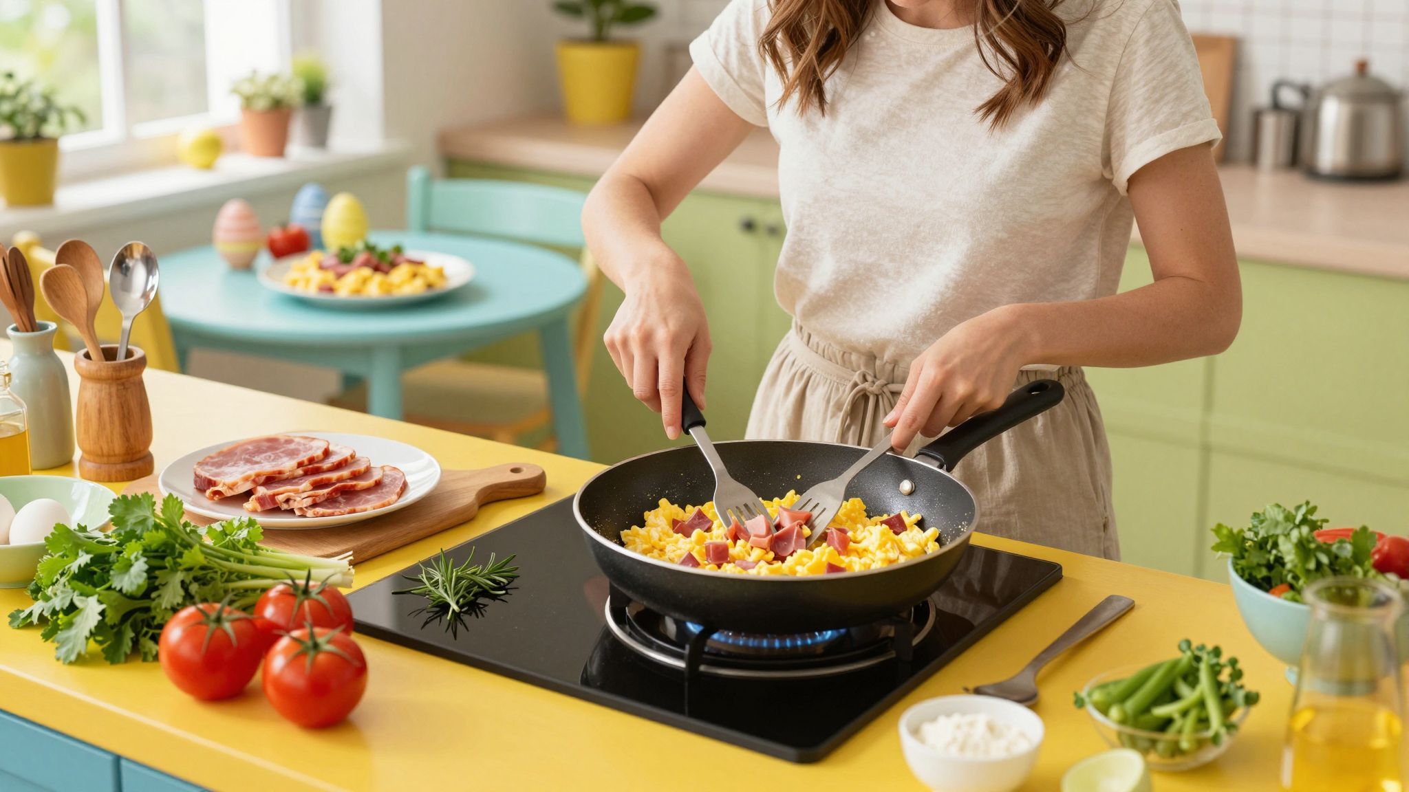 Sonkával és tojással ízletes omlett készíthető gyorsan.