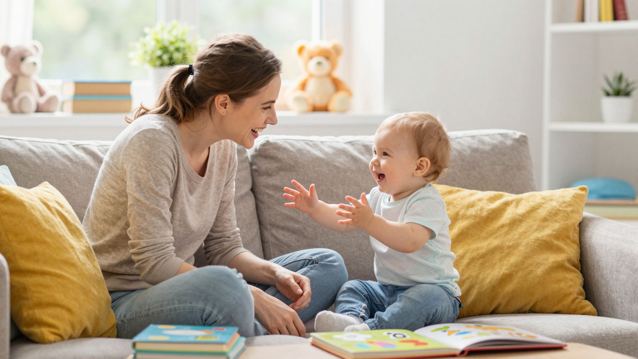 A párbeszéd segít a baba nyelvi fejlődésében.