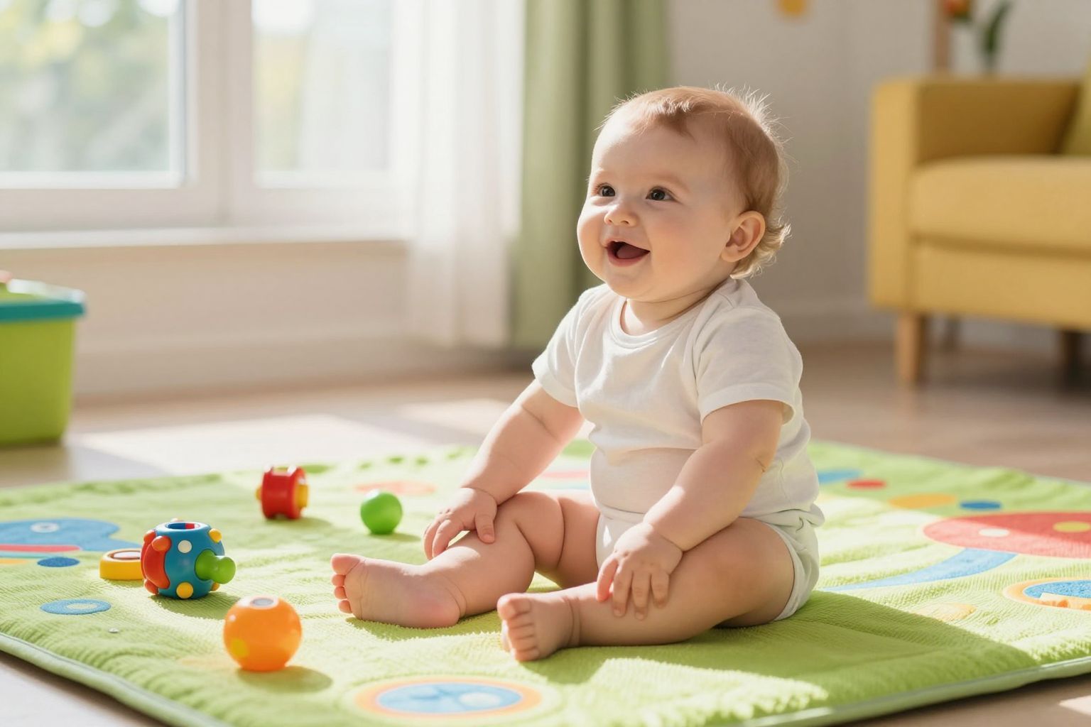 Az ülés segít a baba egyensúlyérzékének fejlesztésében.