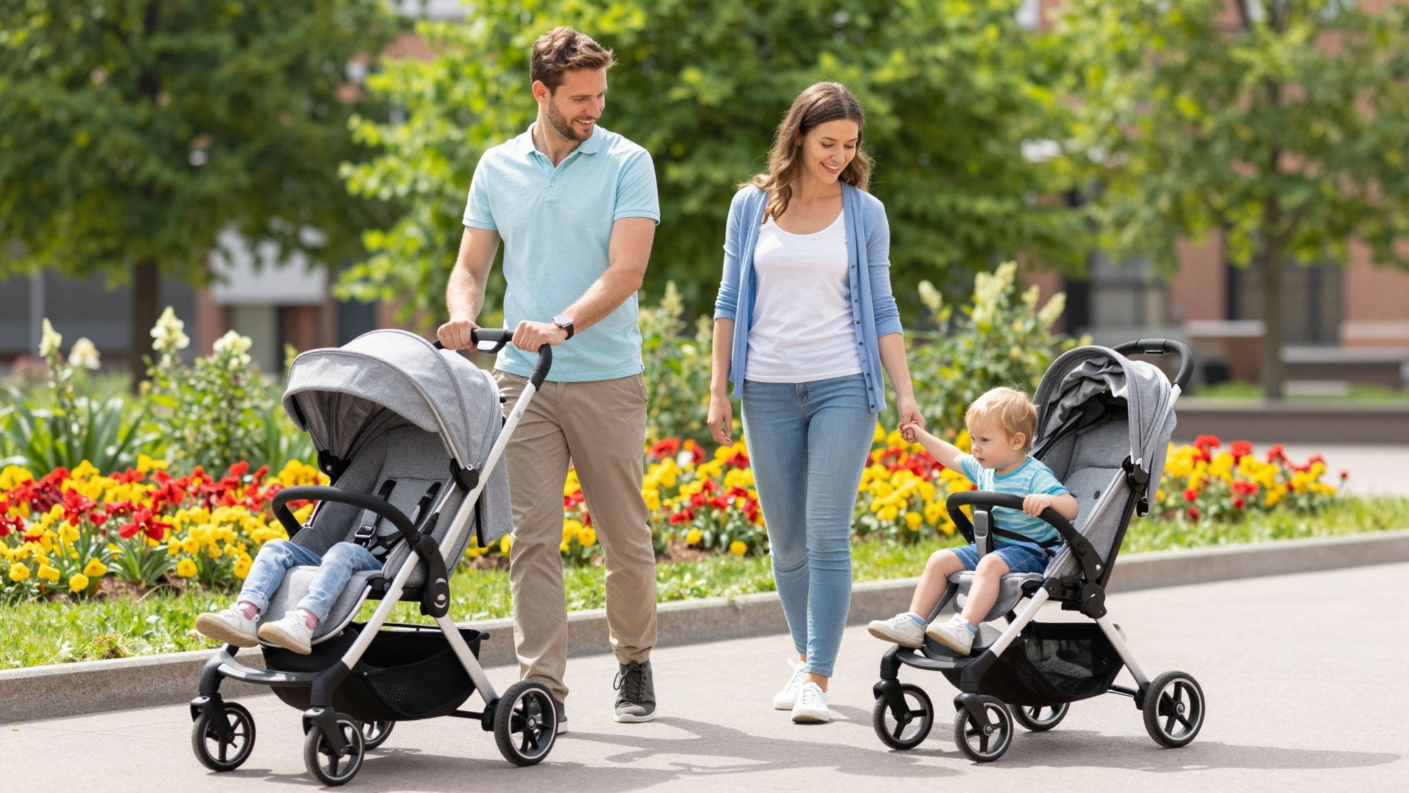A babakocsi használata csökkenti a hátfájást séták során.