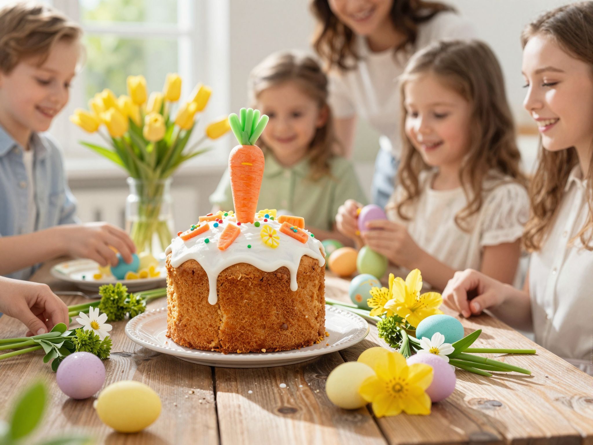 Tavaszi díszítés: élénk színek és friss virágok kombinációja.