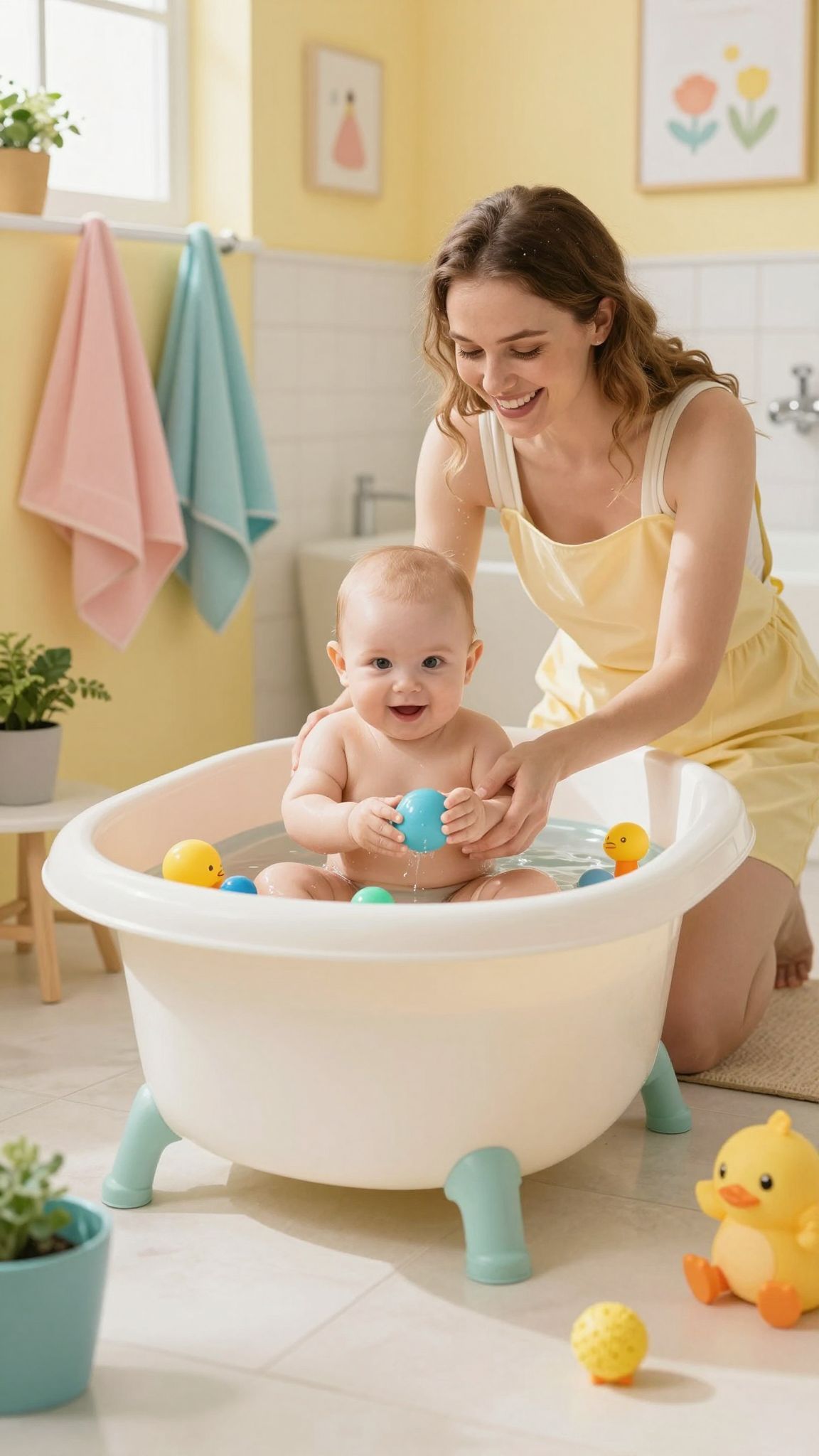 A baba elhelyezése biztonságos zugot igényel a fürdőben.