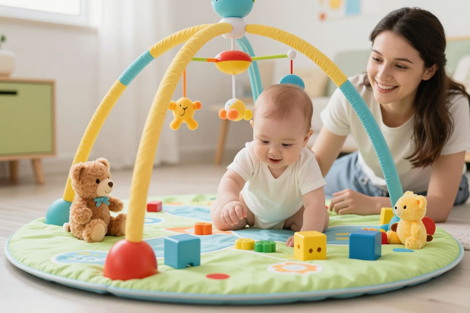 A játékok fejlesztik a baba érzékszervi és motoros készségeit.
