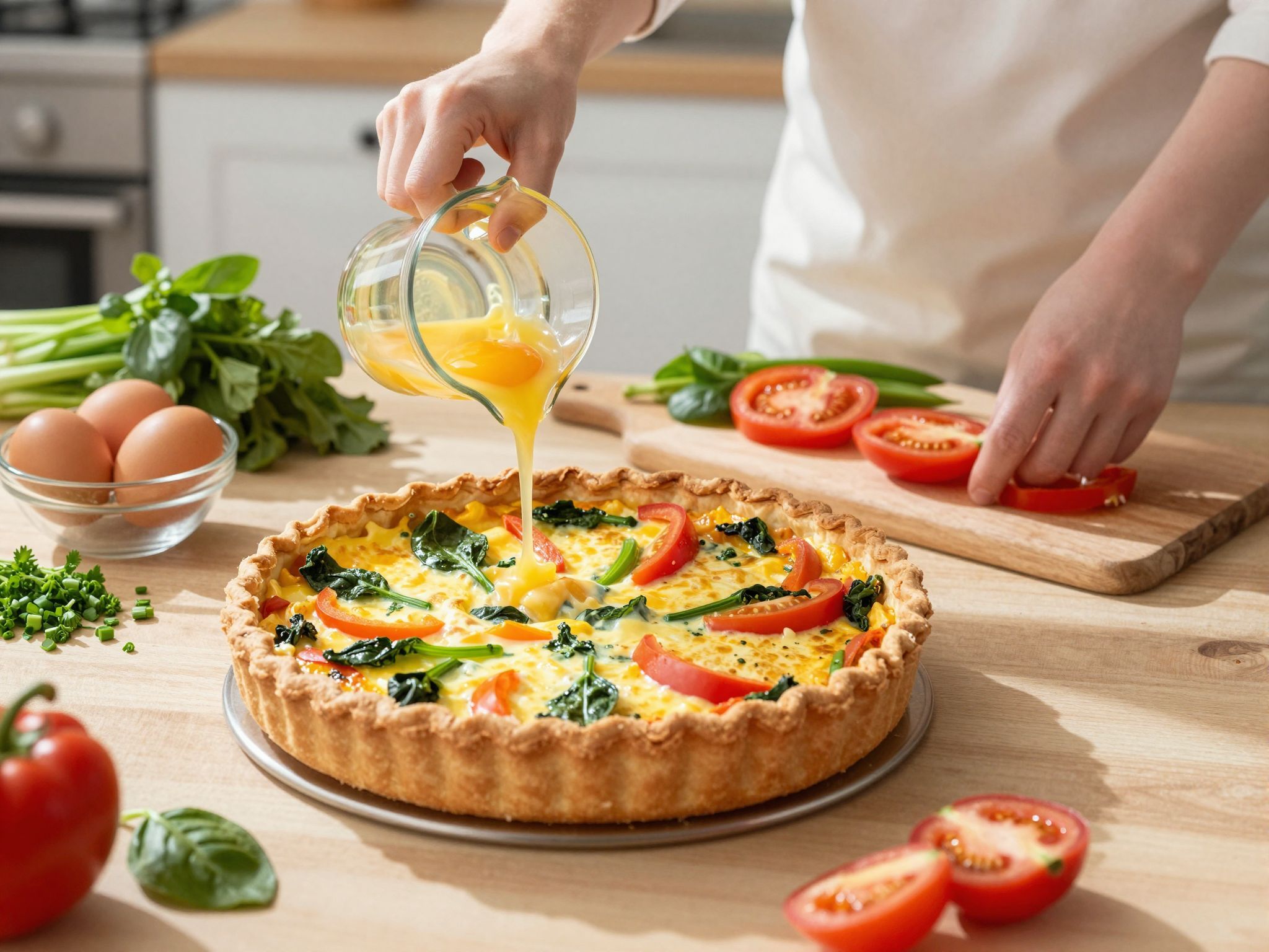 A selymes tojásos öntet gazdagítja a quiche ízét.