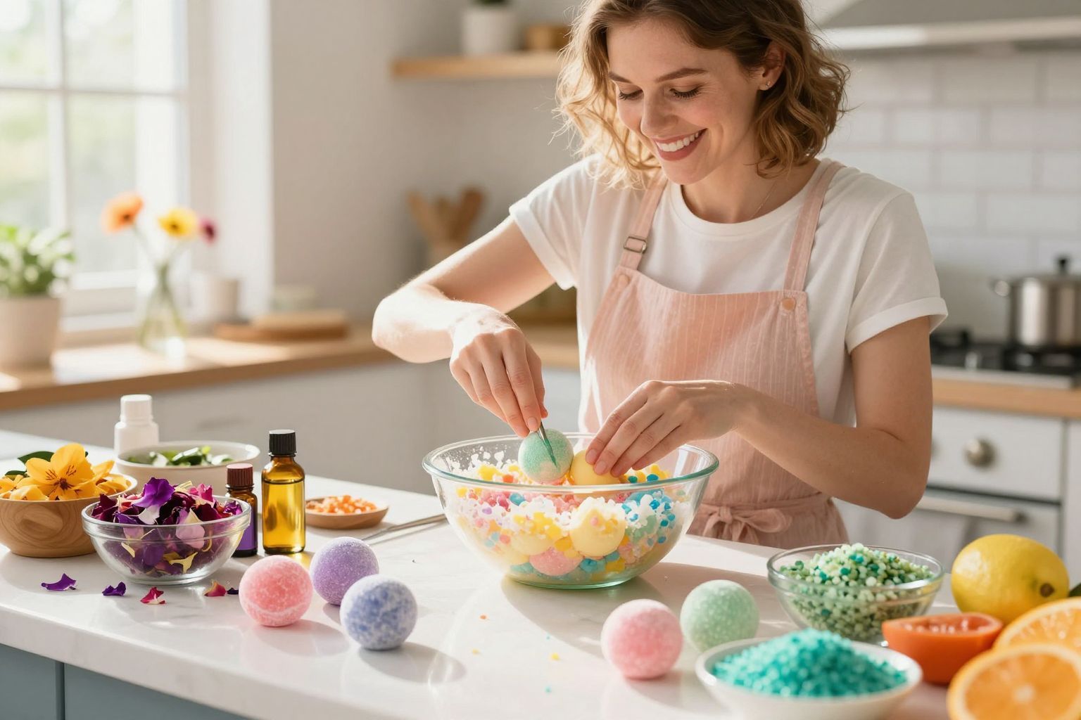 A tökéletes fürdőgolyó arányai: 2:1:1 szódabikarbóna, citromsav, só.