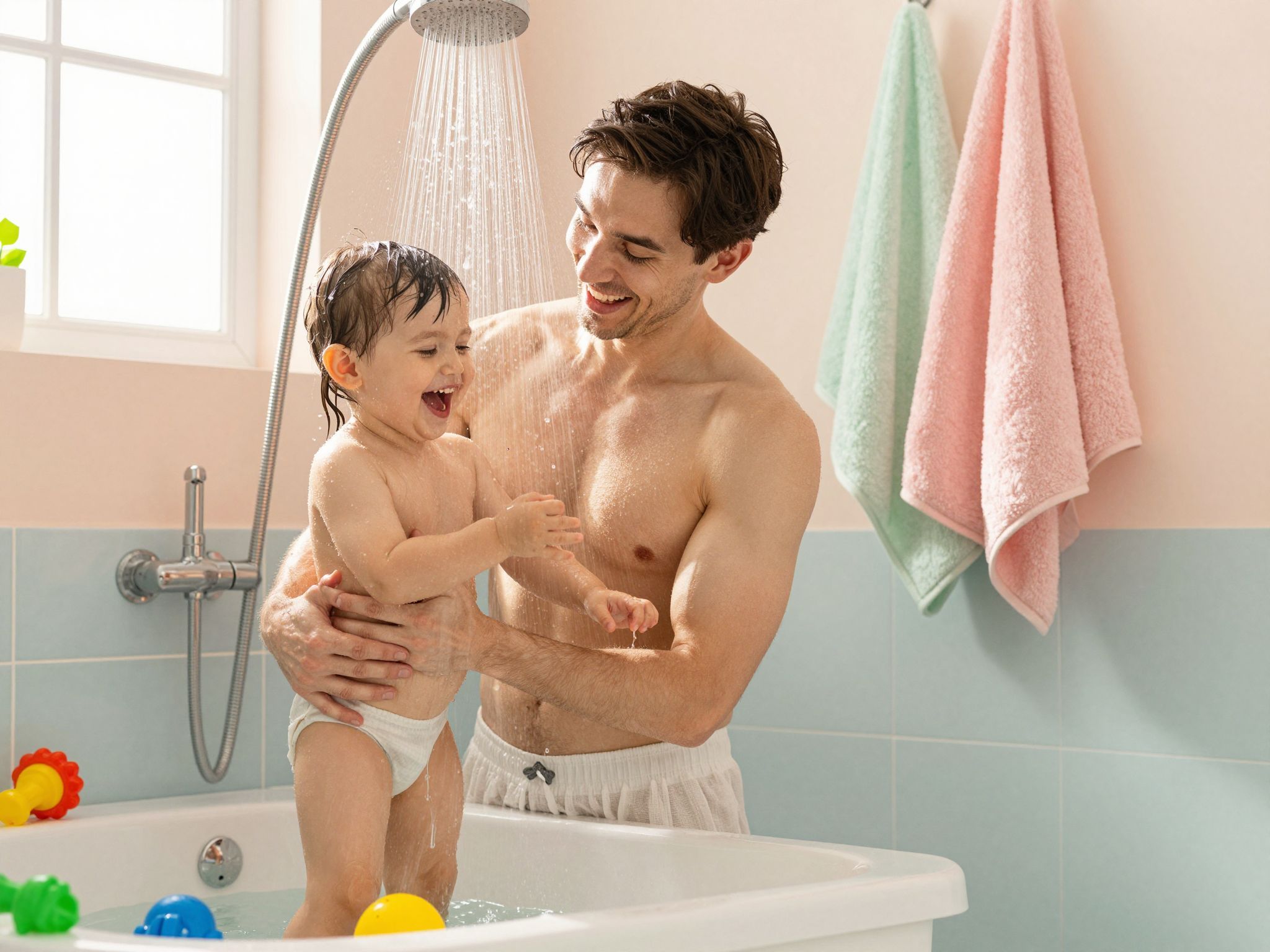 A közös zuhanyzás erősíti a szülő-gyermek kapcsolatot.
