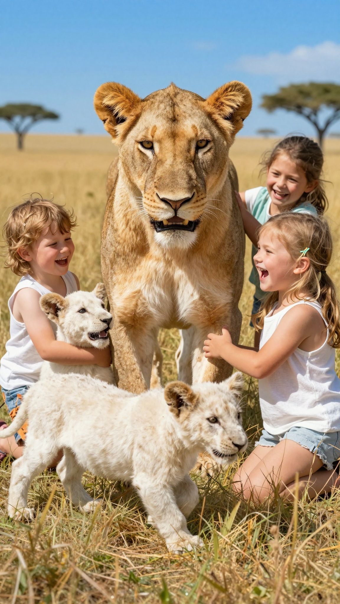 Az oroszlán anyák védelmezik kölykeiket a veszélytől.