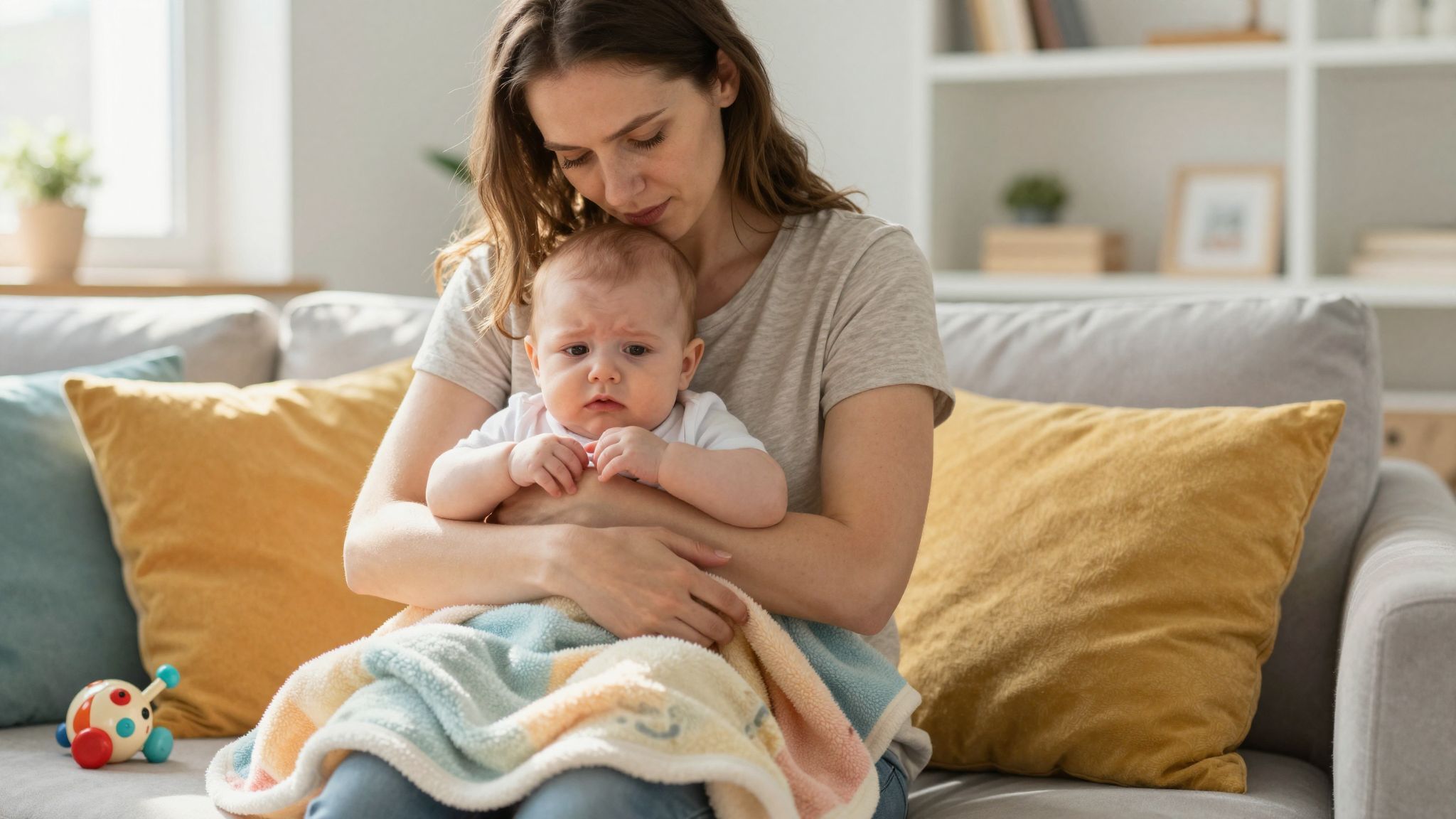 Fizikai kontaktus segíti a csecsemő megnyugtatását nátha esetén.
