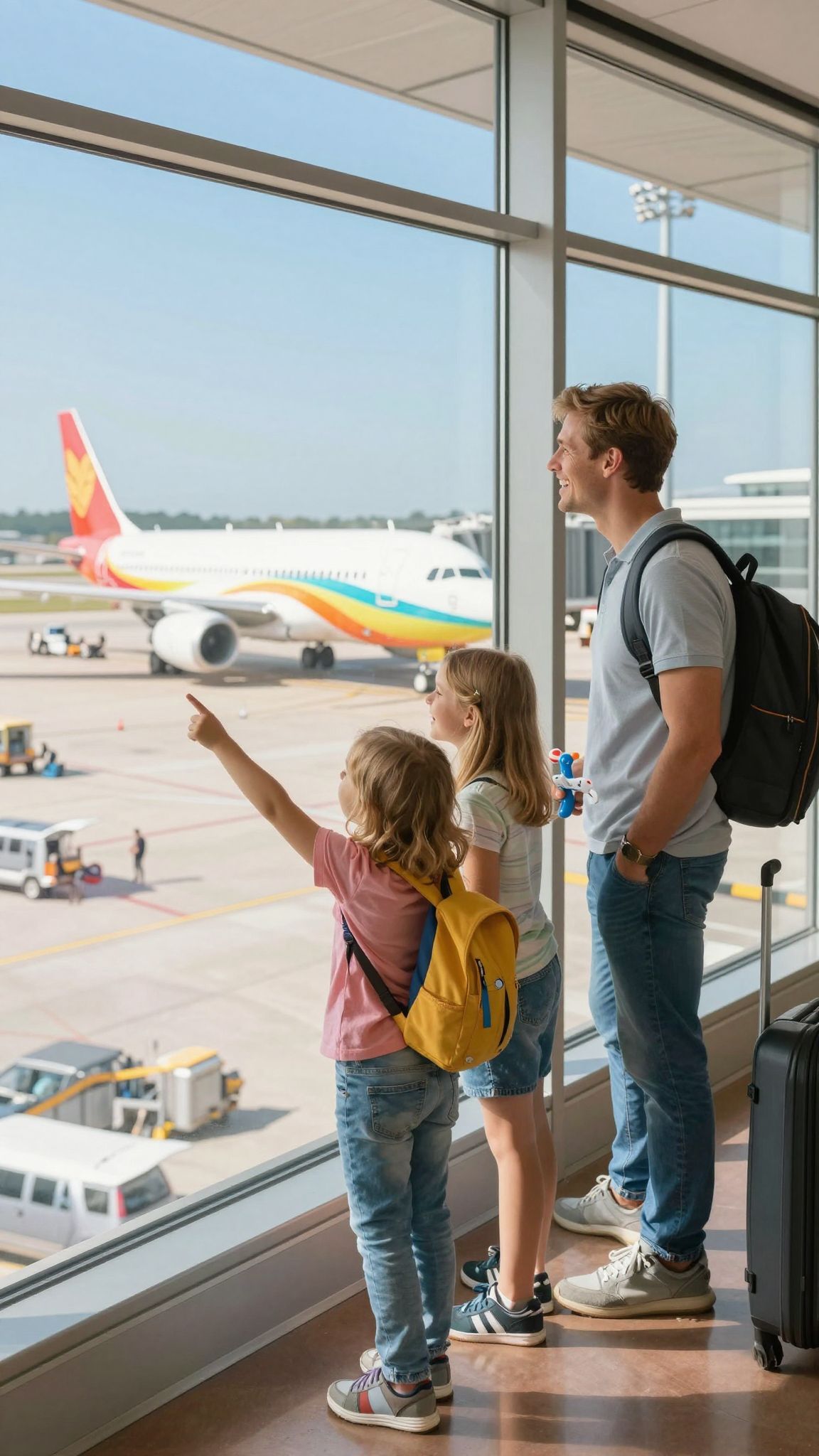 A felnőttek példát mutatnak a gyerekeknek a repüléskor.