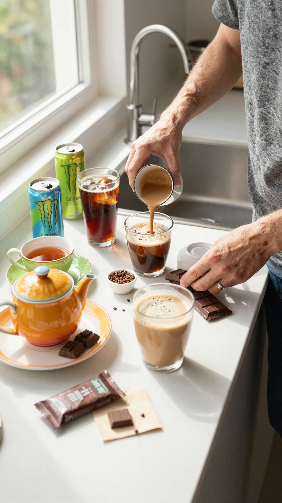 A tea, csokoládé és energiaitalok is rejtett koffeinforrások.