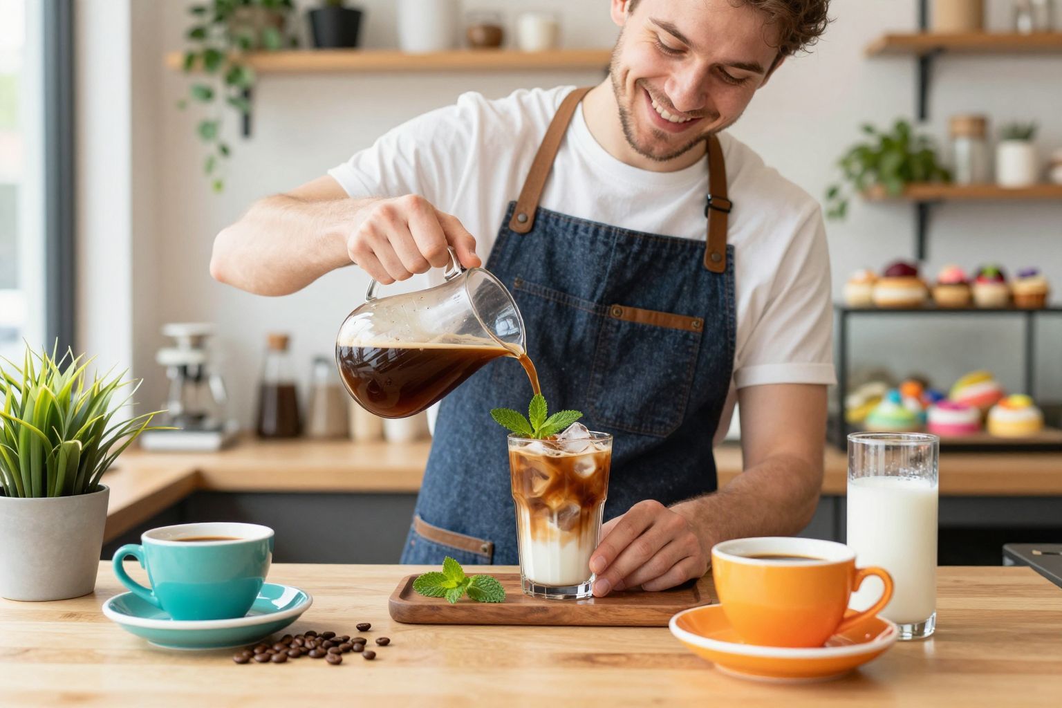 A kávéfőző és tejhabosító elengedhetetlen a jegeskávéhoz.