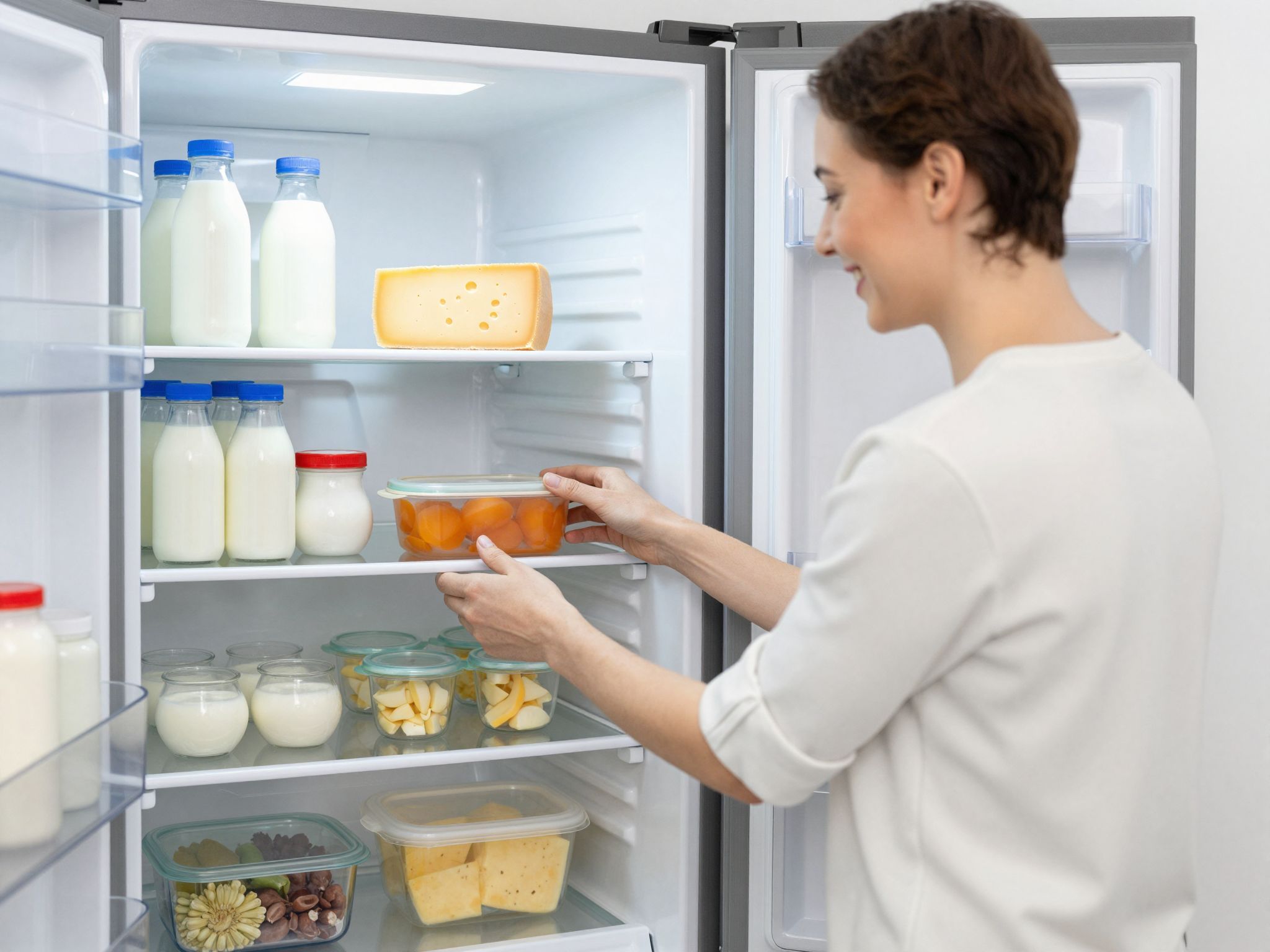 A középső polcok ideálisak a tejtermékek tárolására.