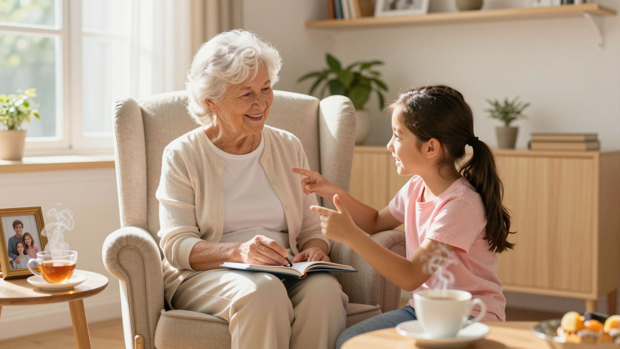 A nagyi figyelme egyedülálló szeretetet sugároz minden pillanatban.