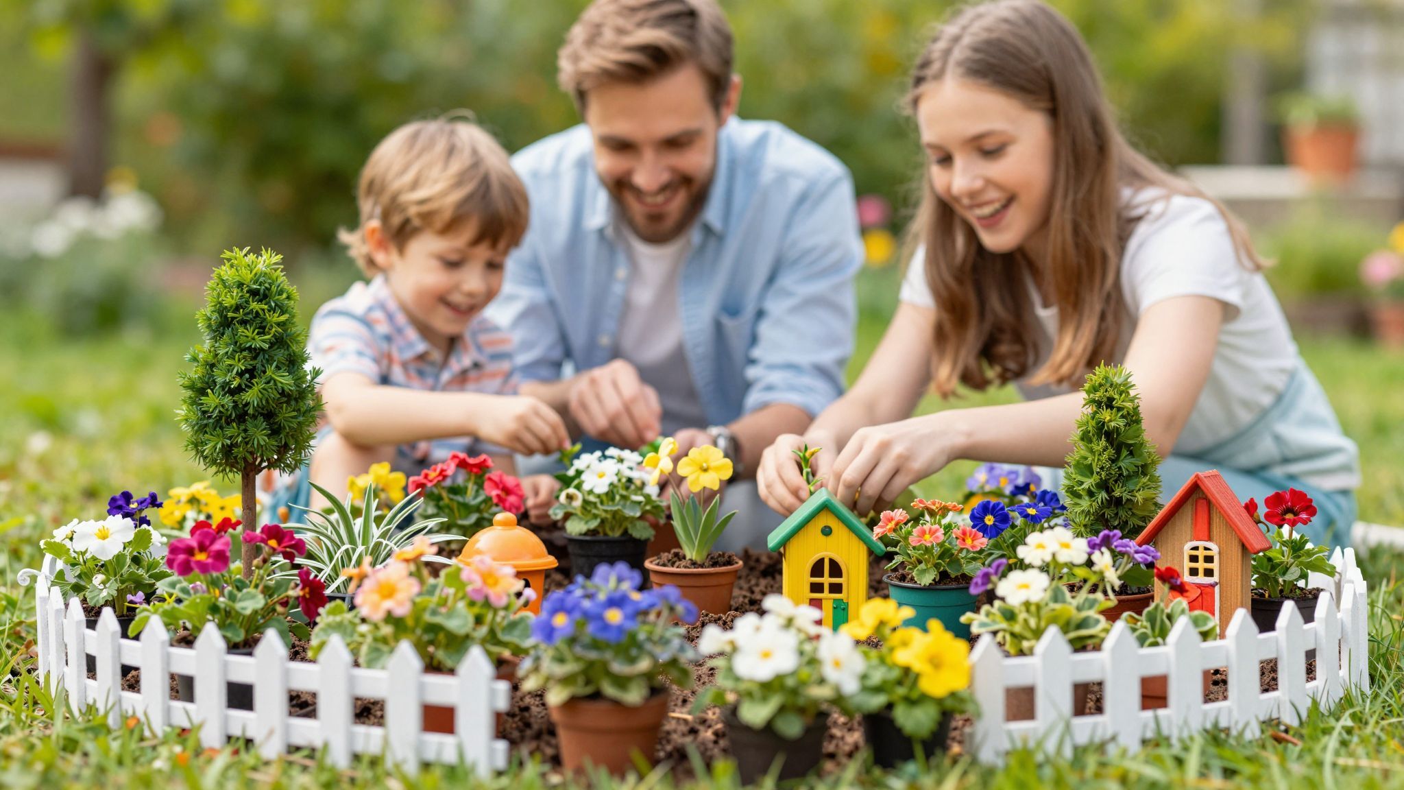 A kisméretű növények varázslatos atmoszférát teremt a kertben.